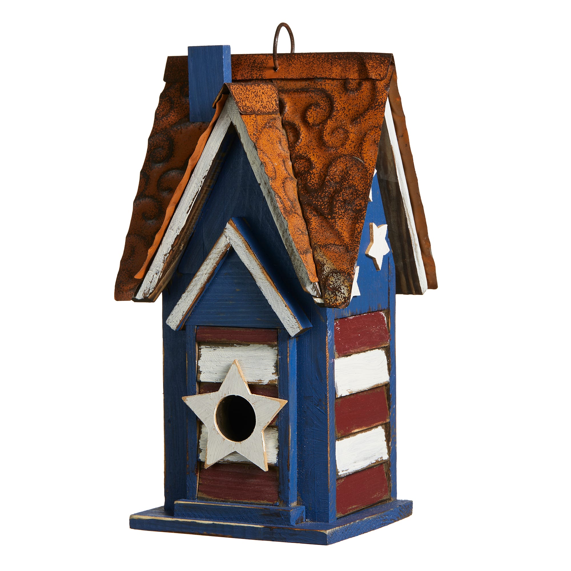 Glitzhome® 12.25" Patriotic Distressed Wood Villa Birdhouse