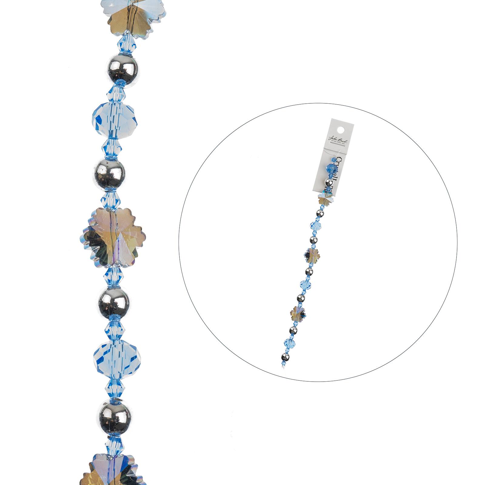 Crystal Lane DIY 7" Silver & Blue Snowflake Designer Holiday Christmas Glass Bead Strand