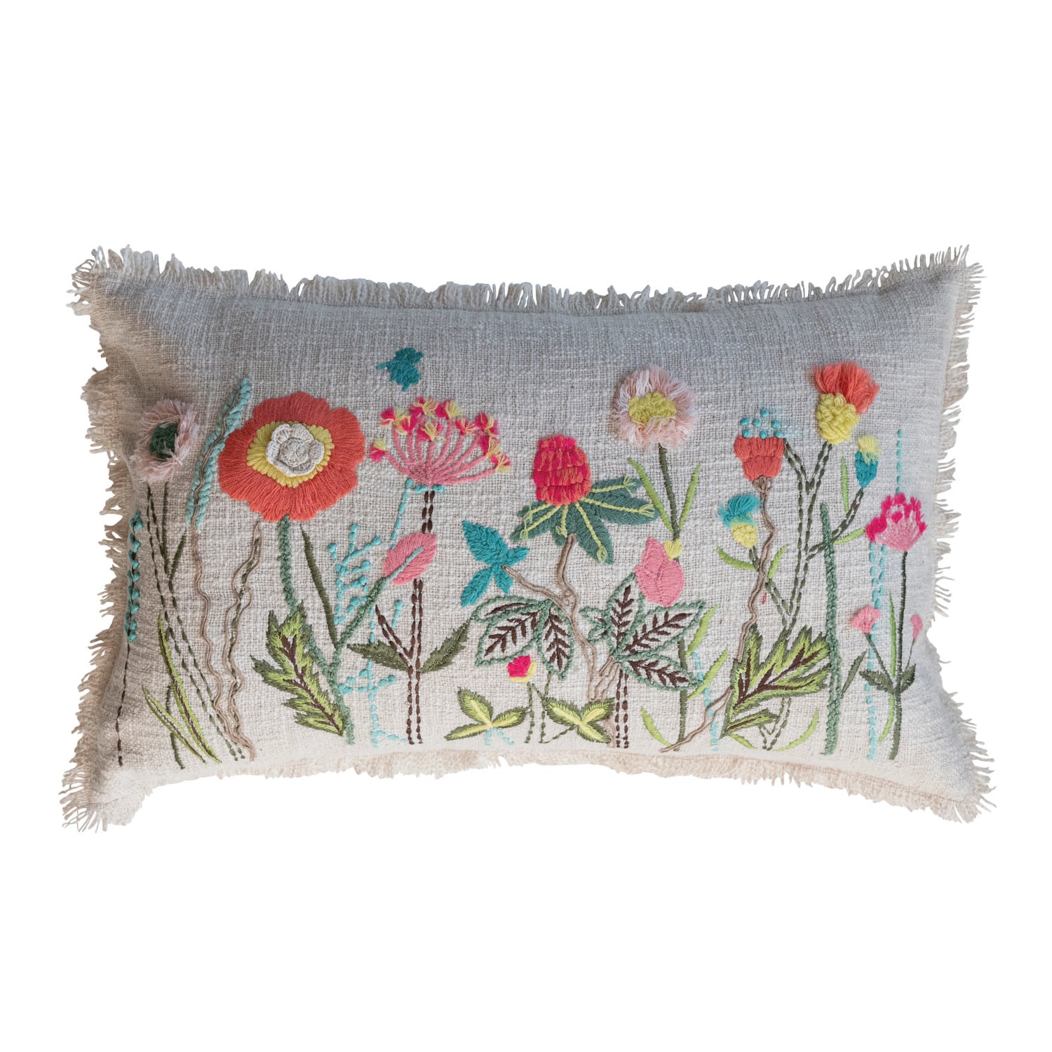 Hello Honey® 24" Multicolor Flower & Fringe Cotton Slub Lumbar Pillow
