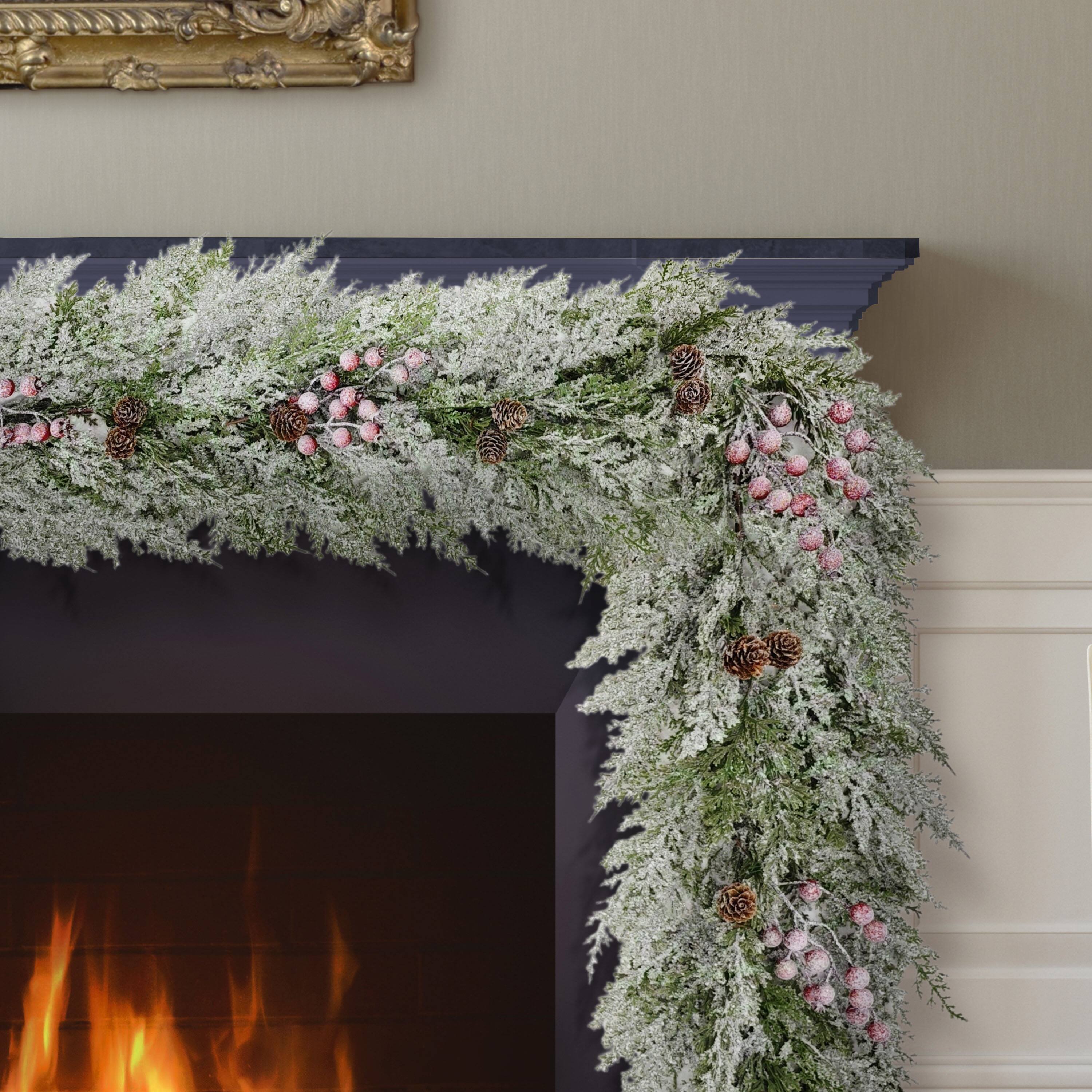 9ft. Artificial Flocked Garland Adorned with Pinecones & Red Berries