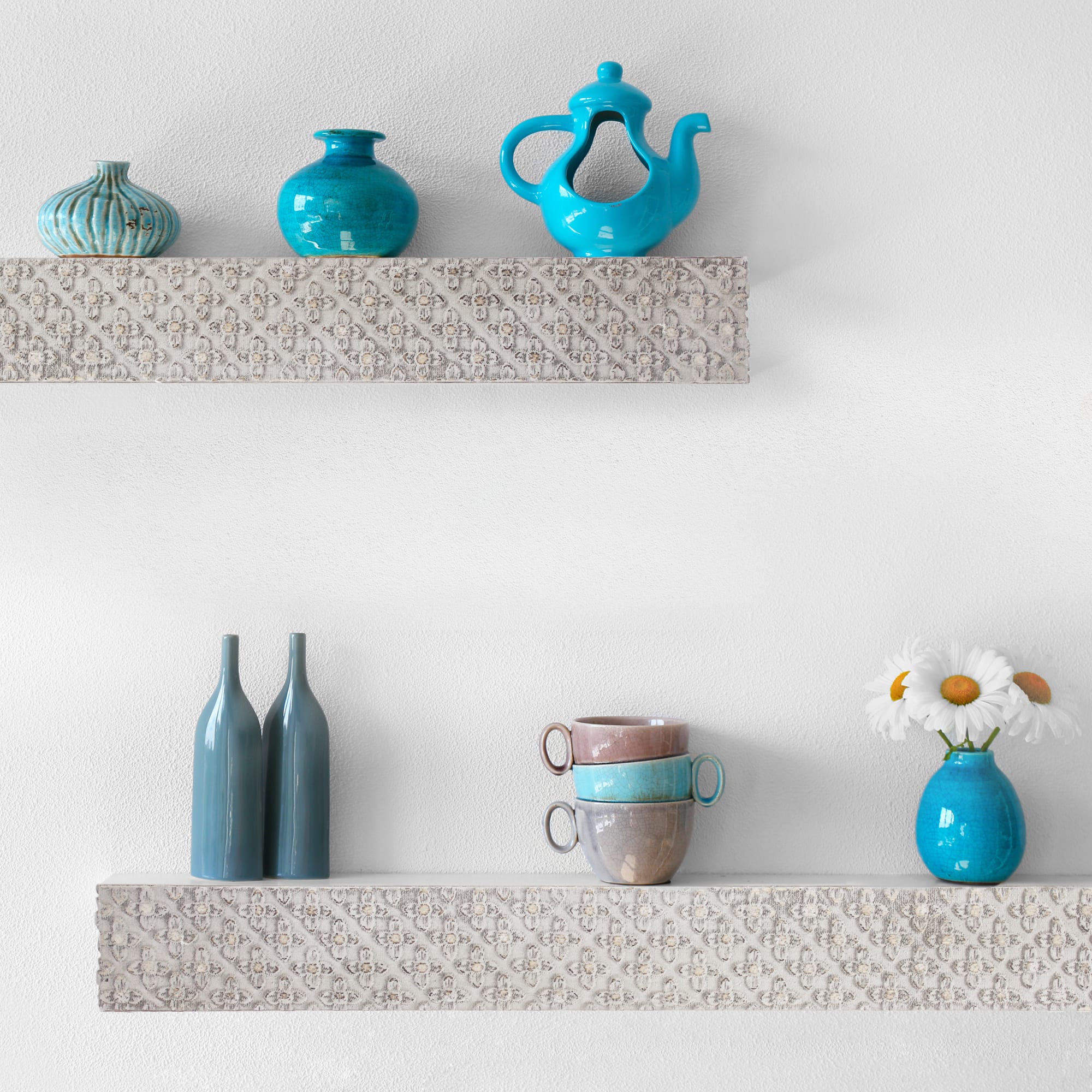 36&#x22; Greywashed Rustic Embossed Wood Floating Wall Shelf