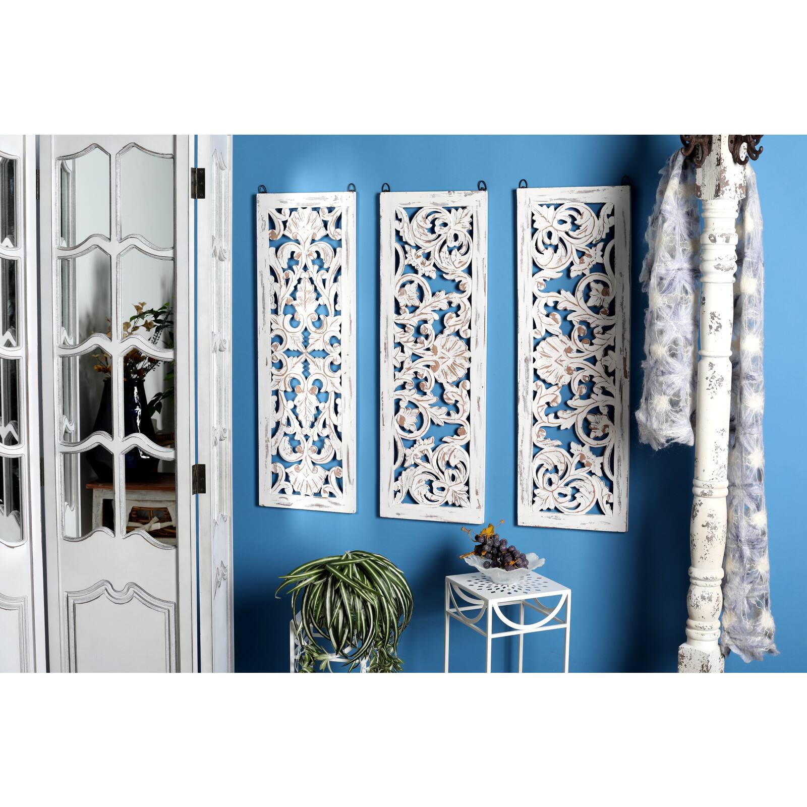 36" White Distressed Wood Traditional Wall Decor, 3ct.