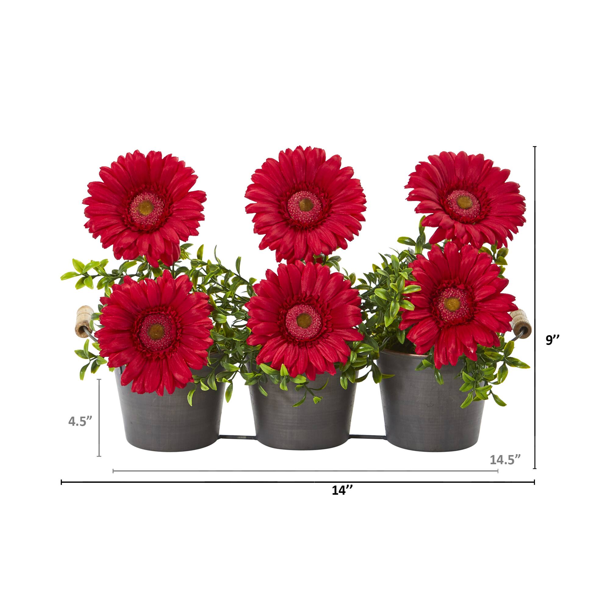 14&#x22; Gerbera Daisy Artificial Arrangement in Trio Metal Vase