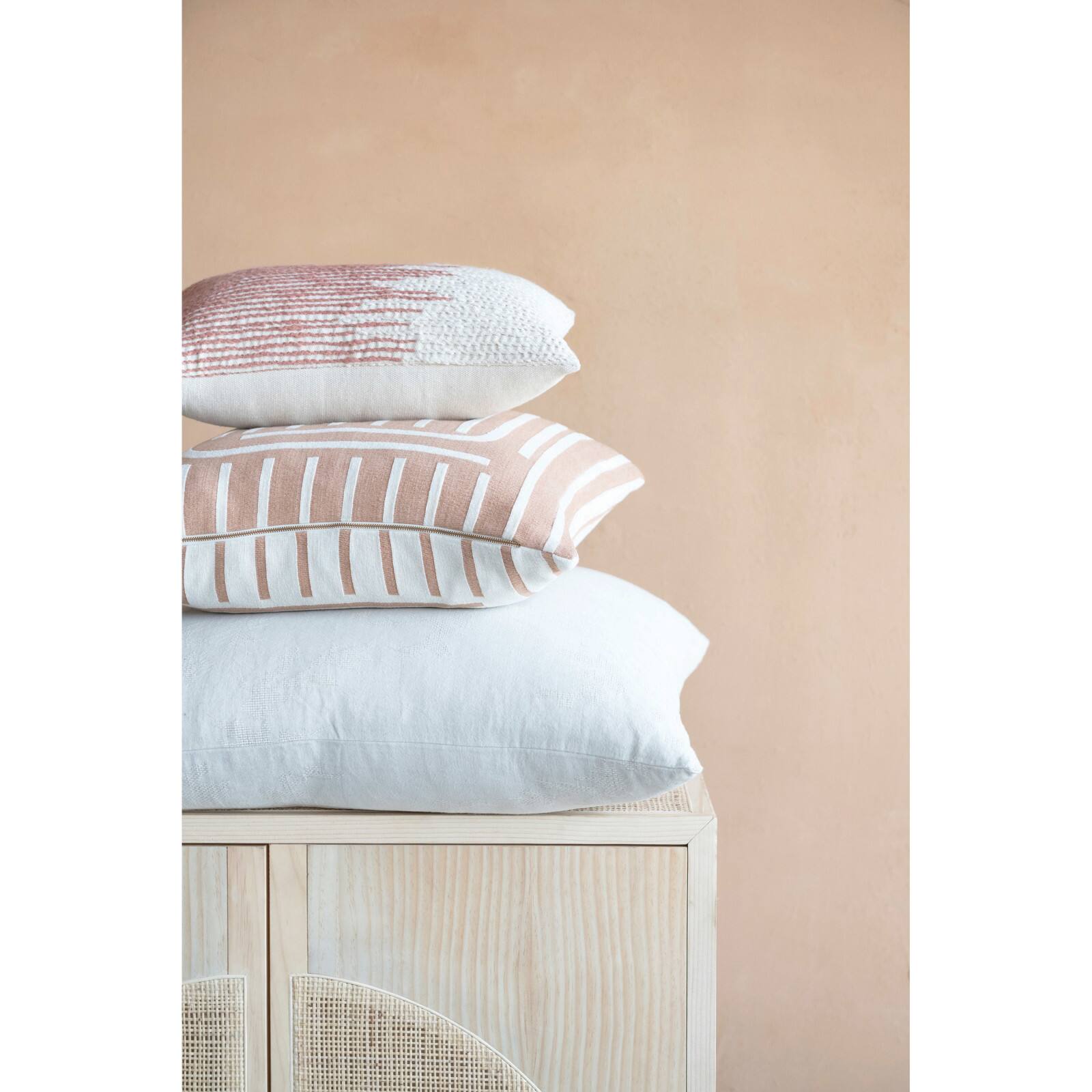 Hello Honey&#xAE; Cream &#x26; Rose Embroidered Cotton Lumbar Pillow
