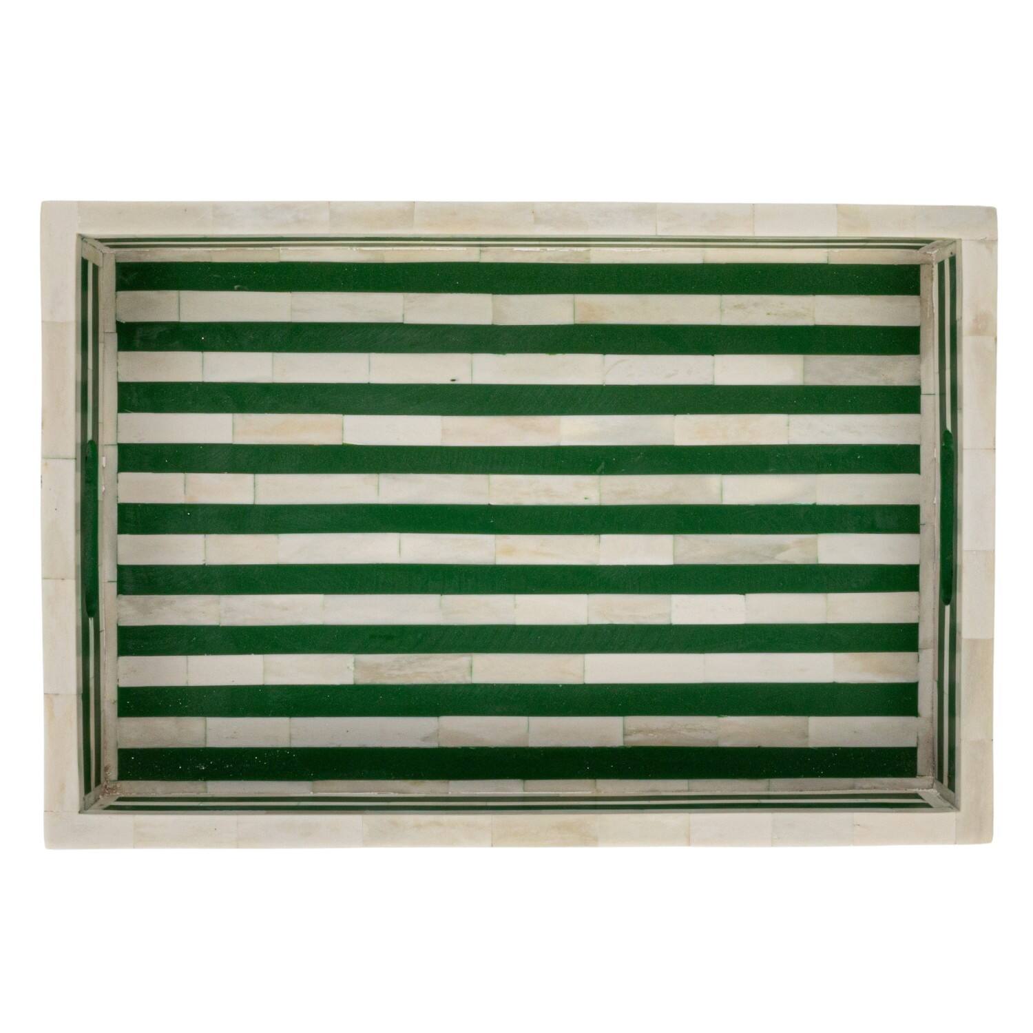 Hello Honey® 18" Green & Cream Reclaimed Wood Tray with Handles