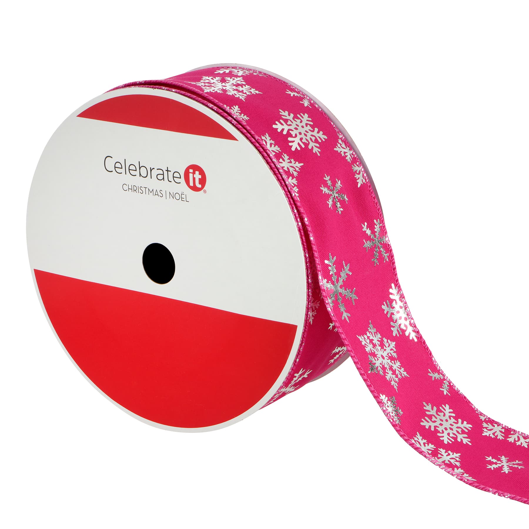 2.5&#x22; x 80ft. Pink &#x26; Silver Snowflakes Wired Jumbo Ribbon by Celebrate It&#xAE;