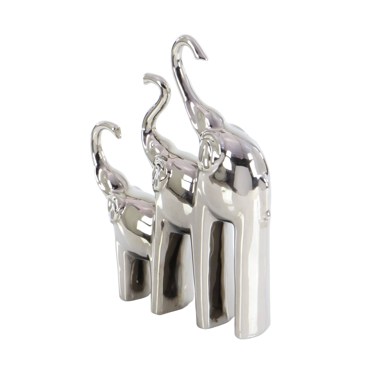 14" Silver Ceramic Contemporary Elephant Sculpture