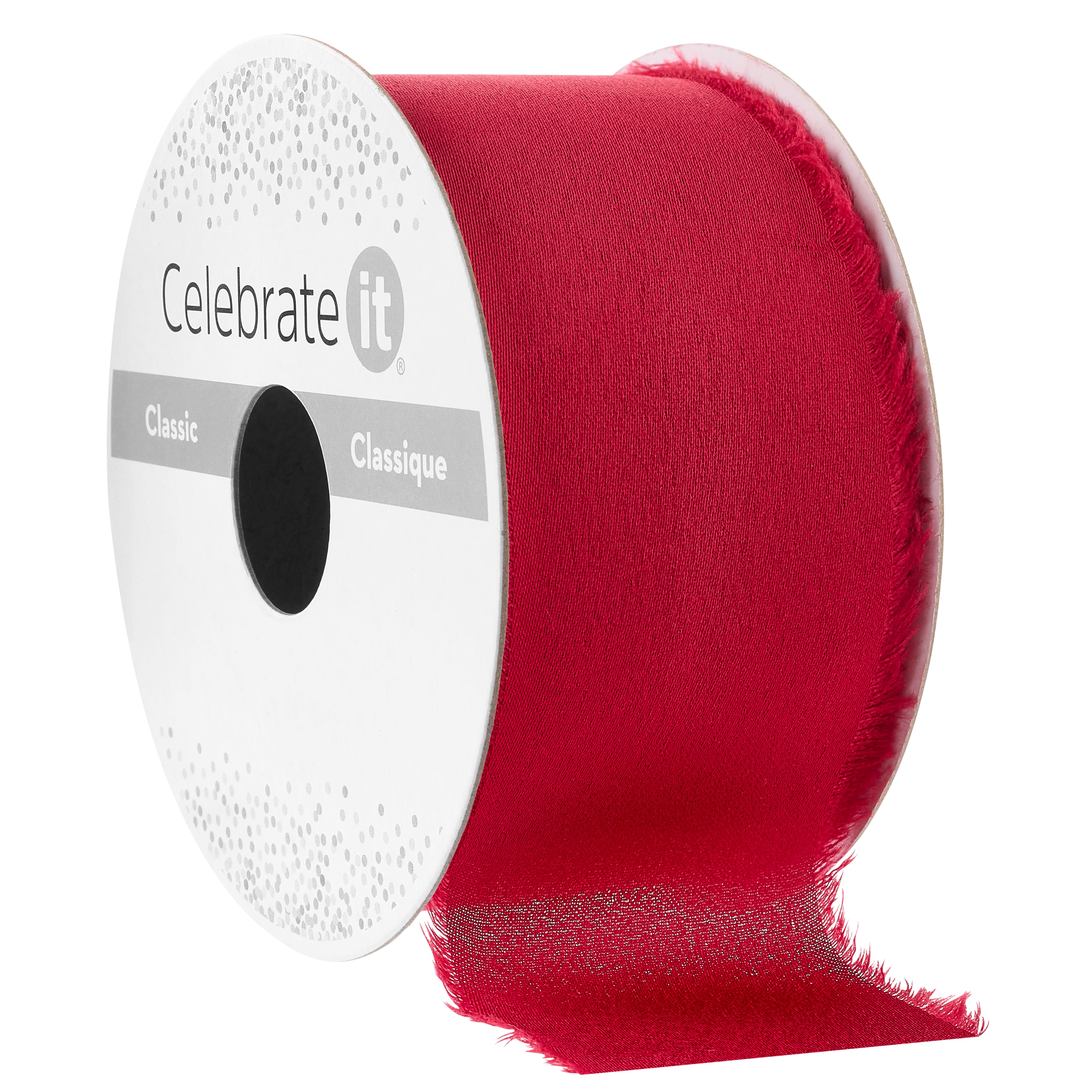 1.5&#x22; x 3yd. Red Satin Raw Edge Ribbon by Celebrate It&#xAE; Classic