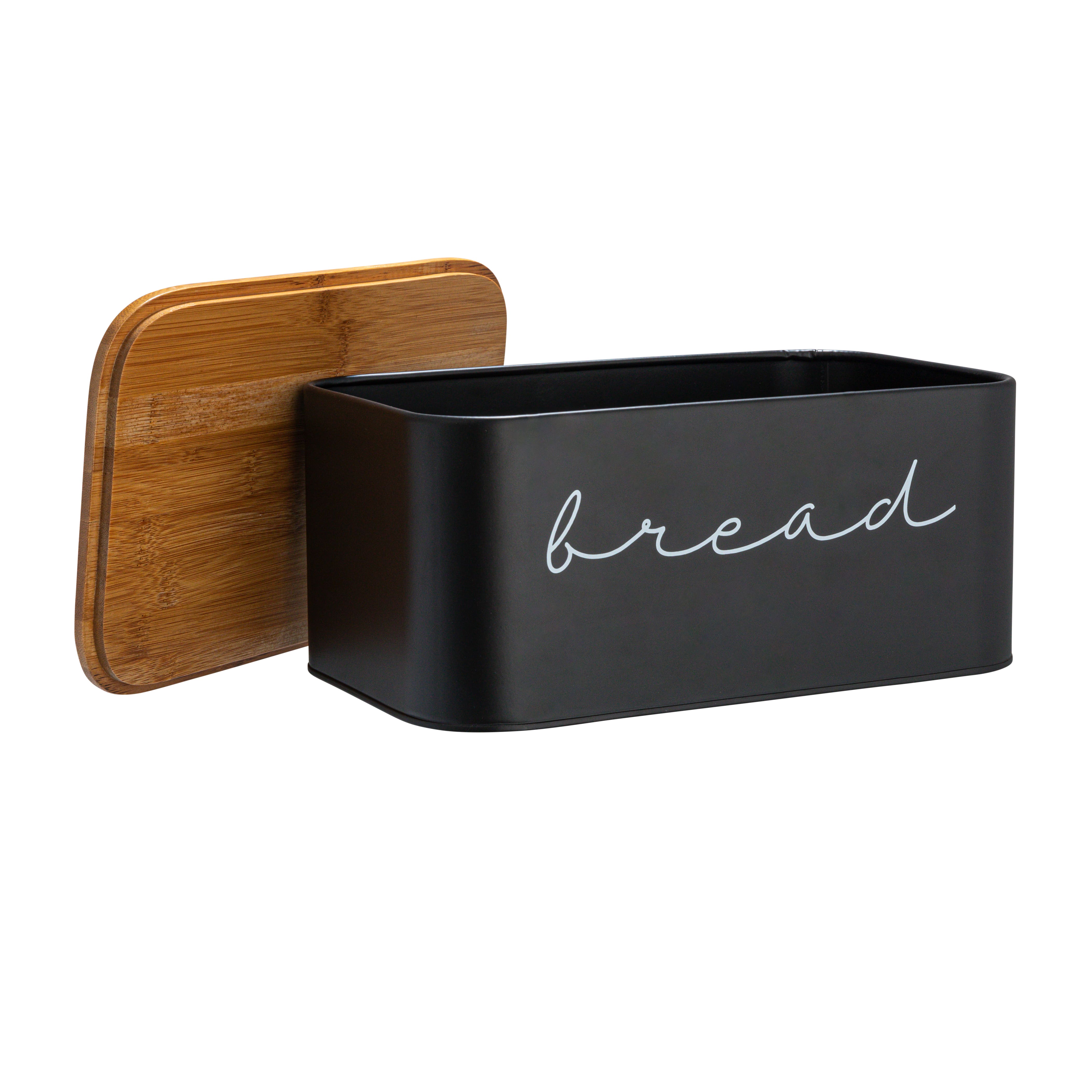 Hello Honey® 11.75" Black Metal Bread Bin with Bamboo Lid