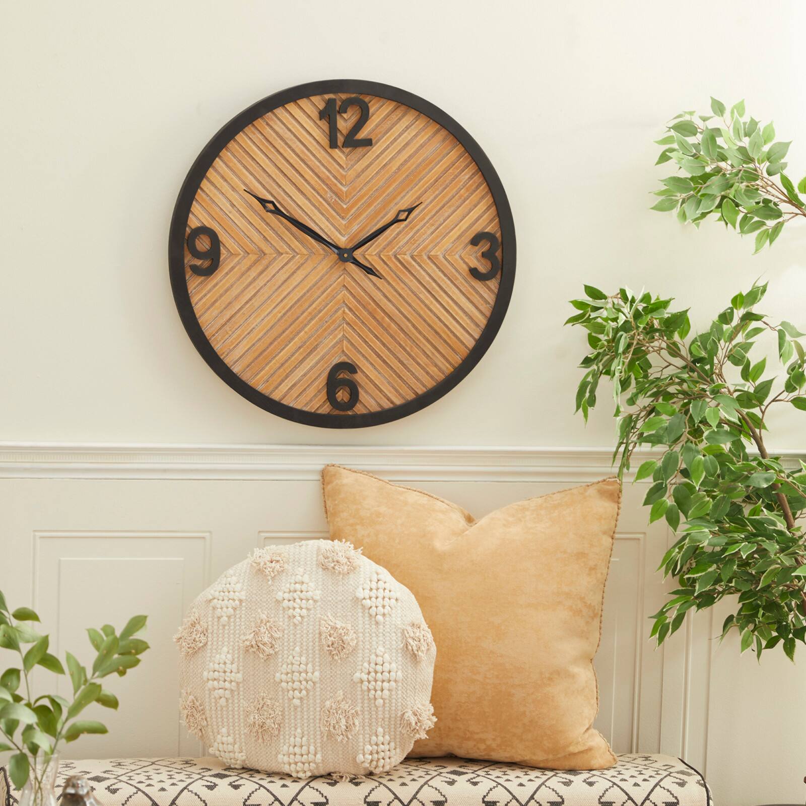 25&#x22; Brown Wood Industrial Wall Clock