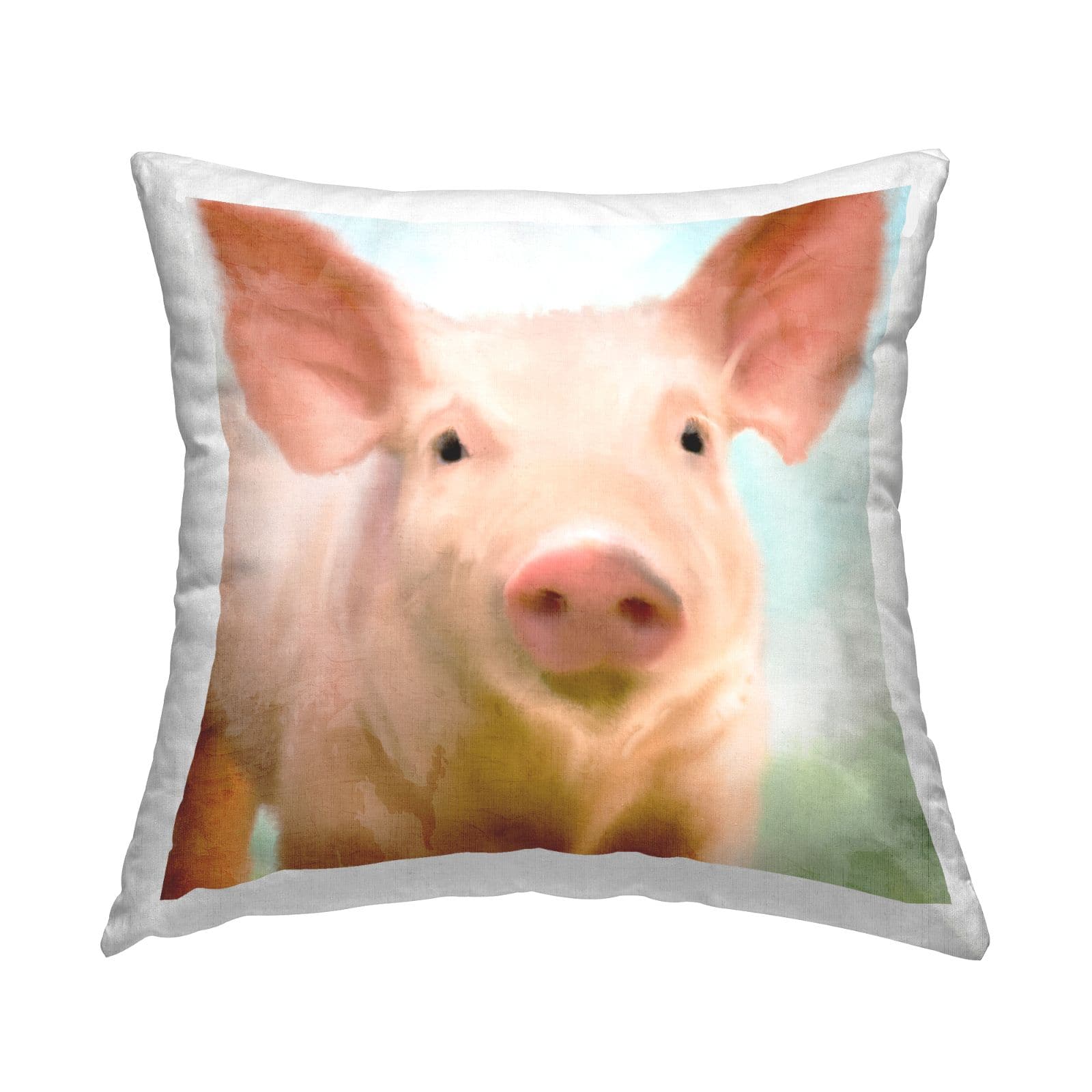 Stupell Industries Pink Farm Pig Animal Portrait Throw Pillow, 18&#x22; x 18&#x22;