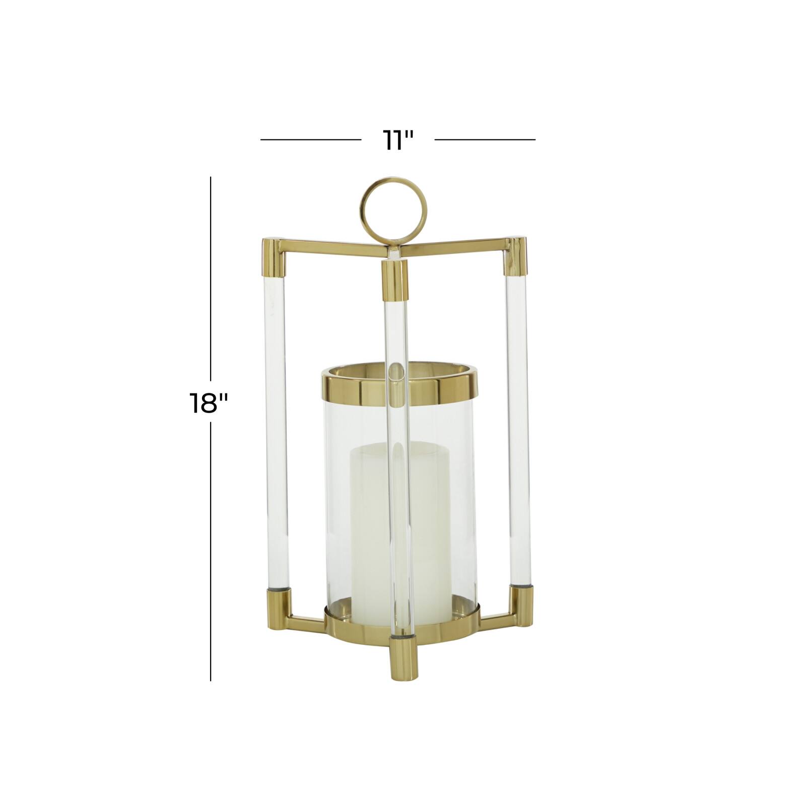 The Novogratz Gold Stainless Steel Contemporary Lantern, 18" x 11" x 11"