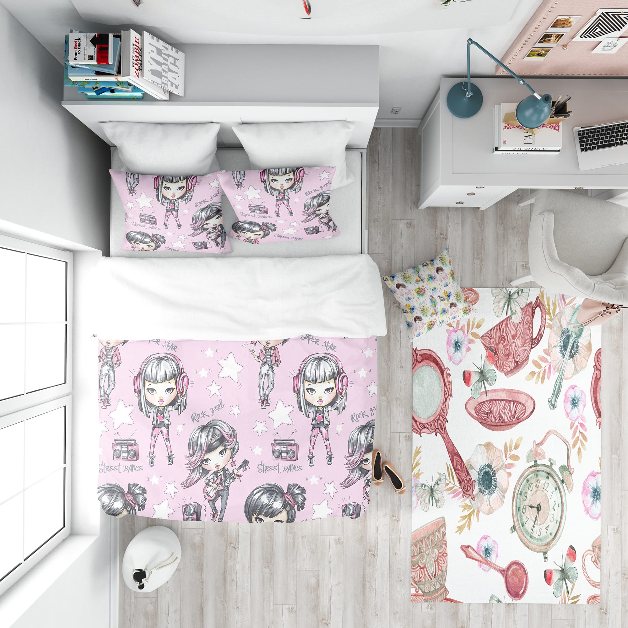 Designart &#x27;Rock Girl Super Star Street Dance&#x27; Modern Teen Bedding Set - Duvet Cover &#x26; Shams