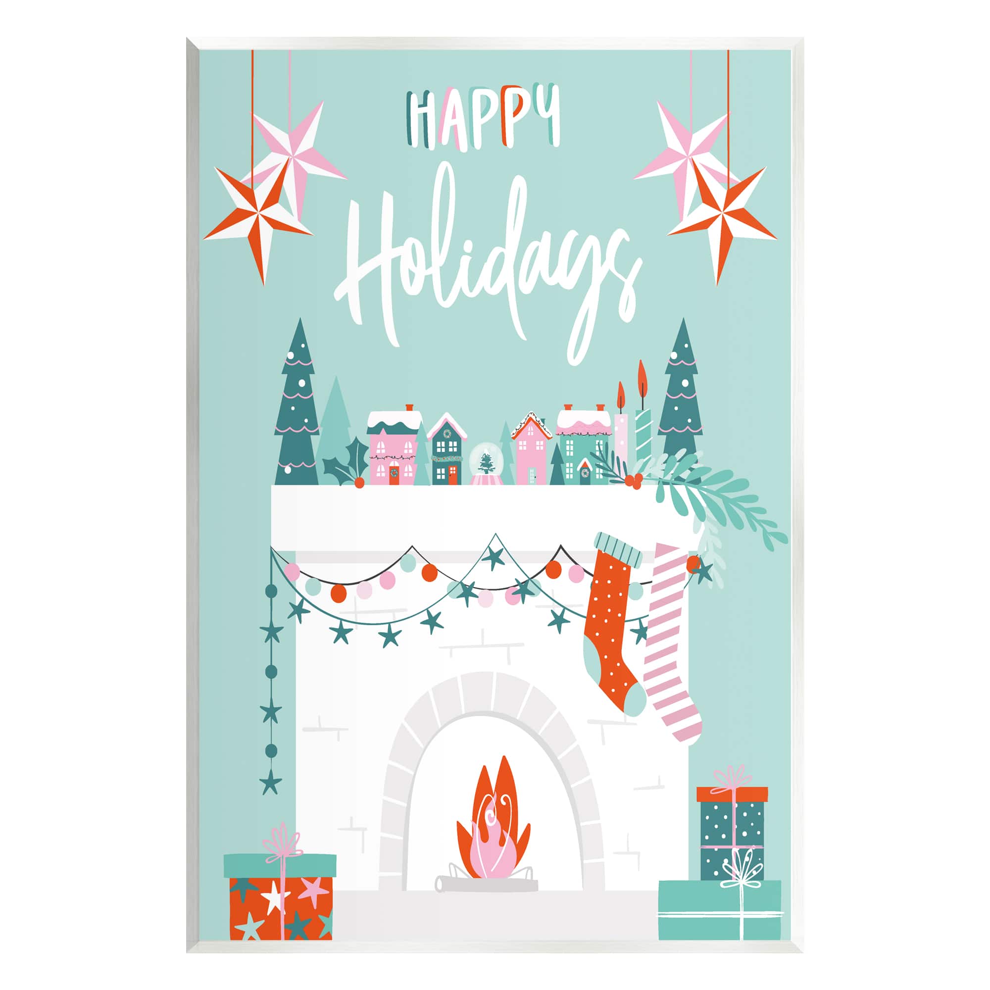 Stupell Industries Happy Holidays Festive Mantel Stockings Wall Plaque Art