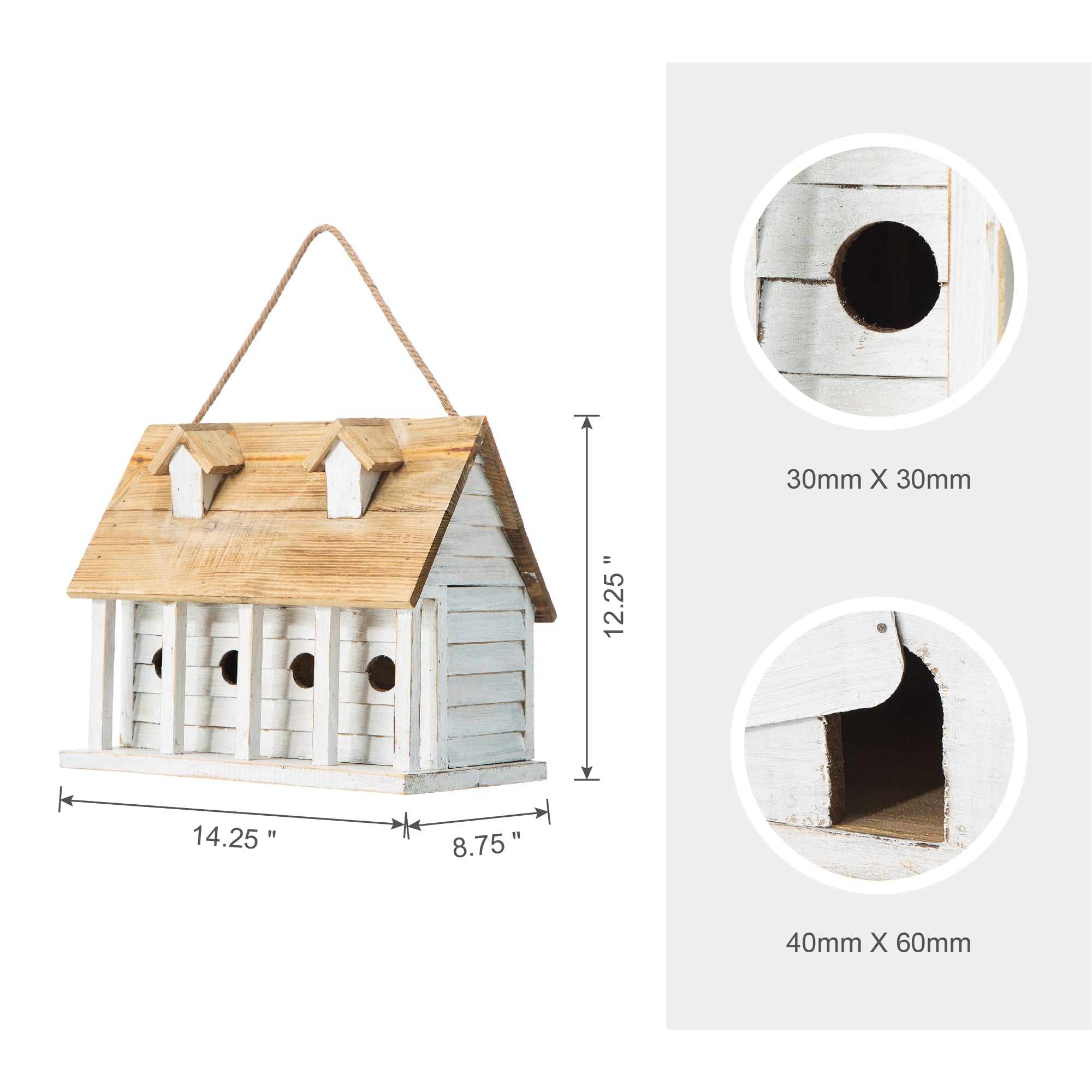 Glitzhome® 14.25" Retro White Distressed Cottage Birdhouse