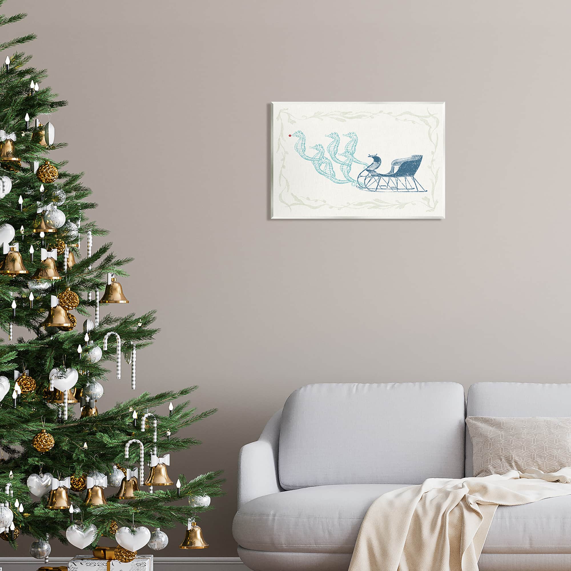 Stupell Industries Seahorse Santa Sled Nautical Christmas Wall Plaque Art