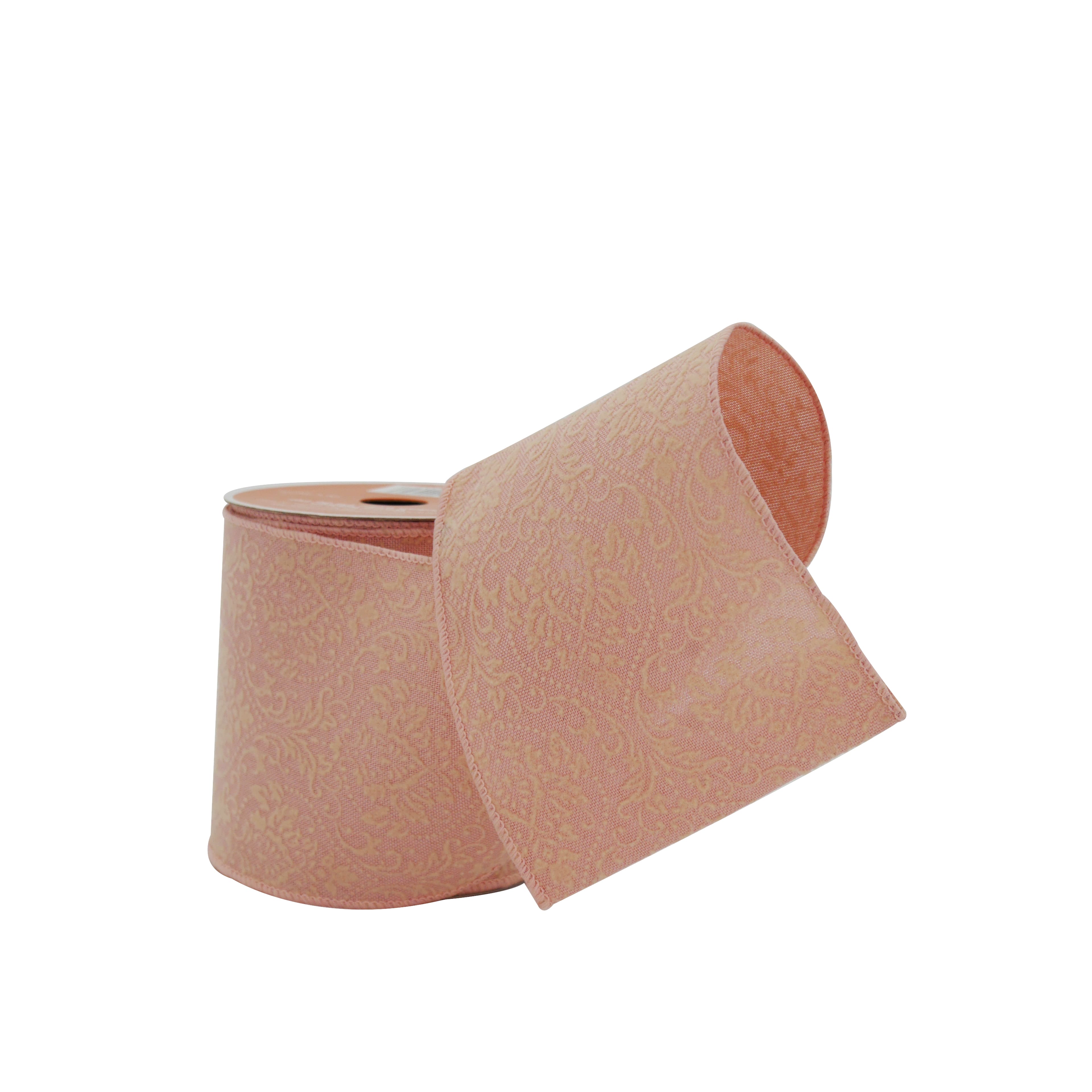 4&#x22; x 4yd. Pink Damask Wired Faux Linen Ribbon by Celebrate It&#xAE; Blush Romance