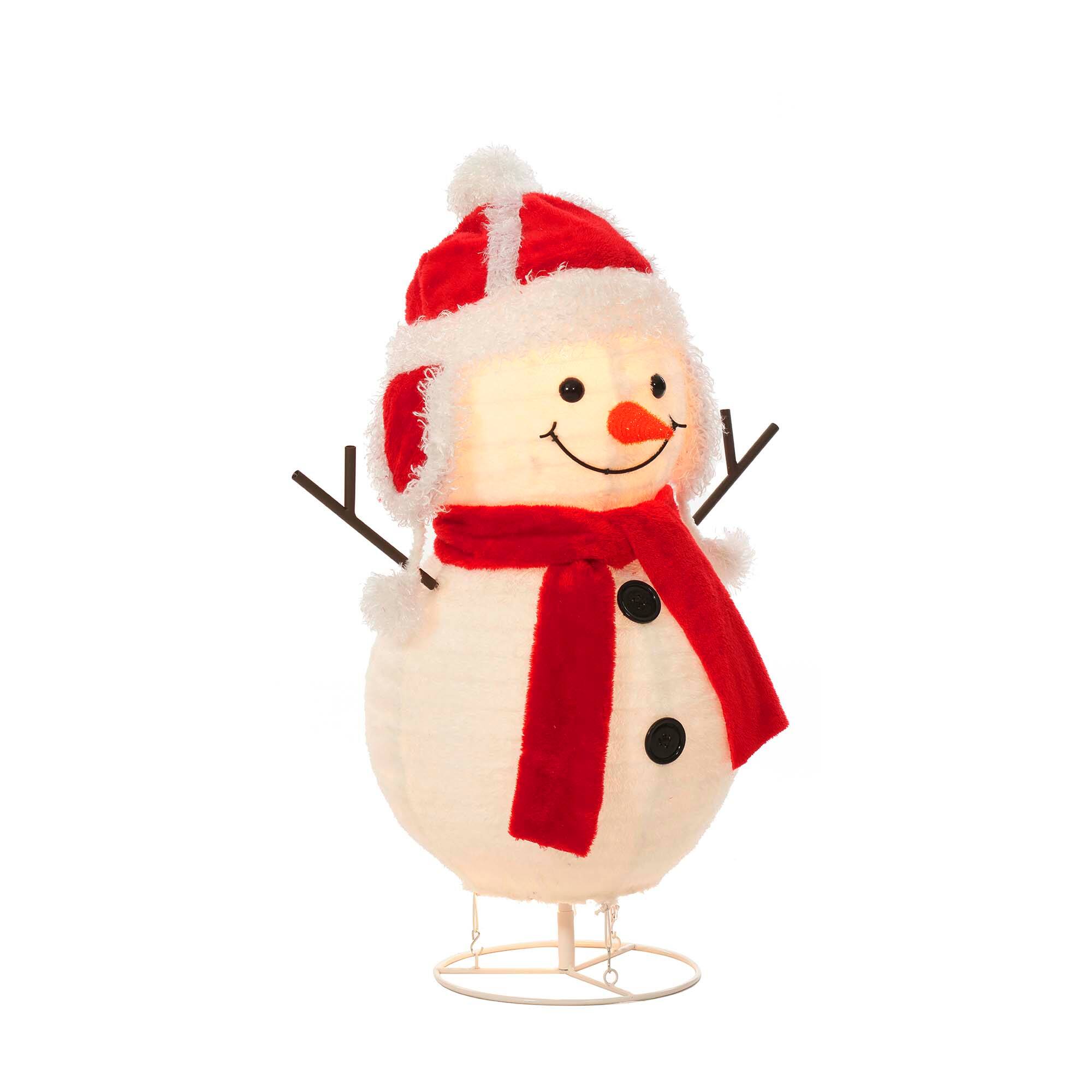 28" Pop-Up Fluffy Snowman Figurine