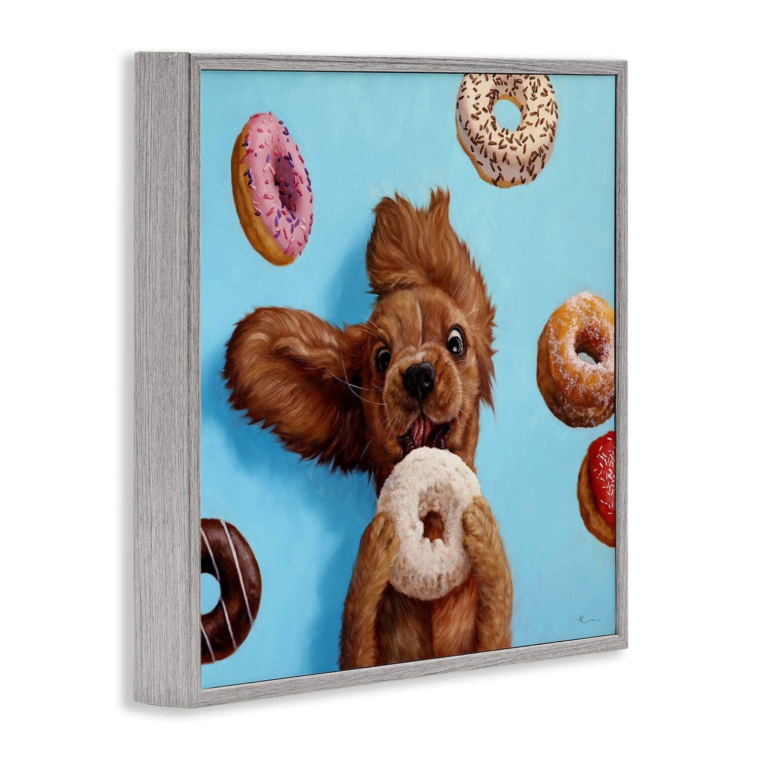 Stupell Industries Funny Dog Licking Donut Framed Giclee Art