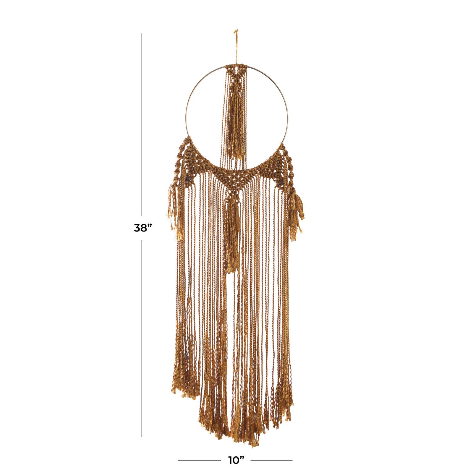 Brown Fabric Intricately Weaved Macrame Wall Decor with Beaded Fringe Tassels 10" x 1" x 38"