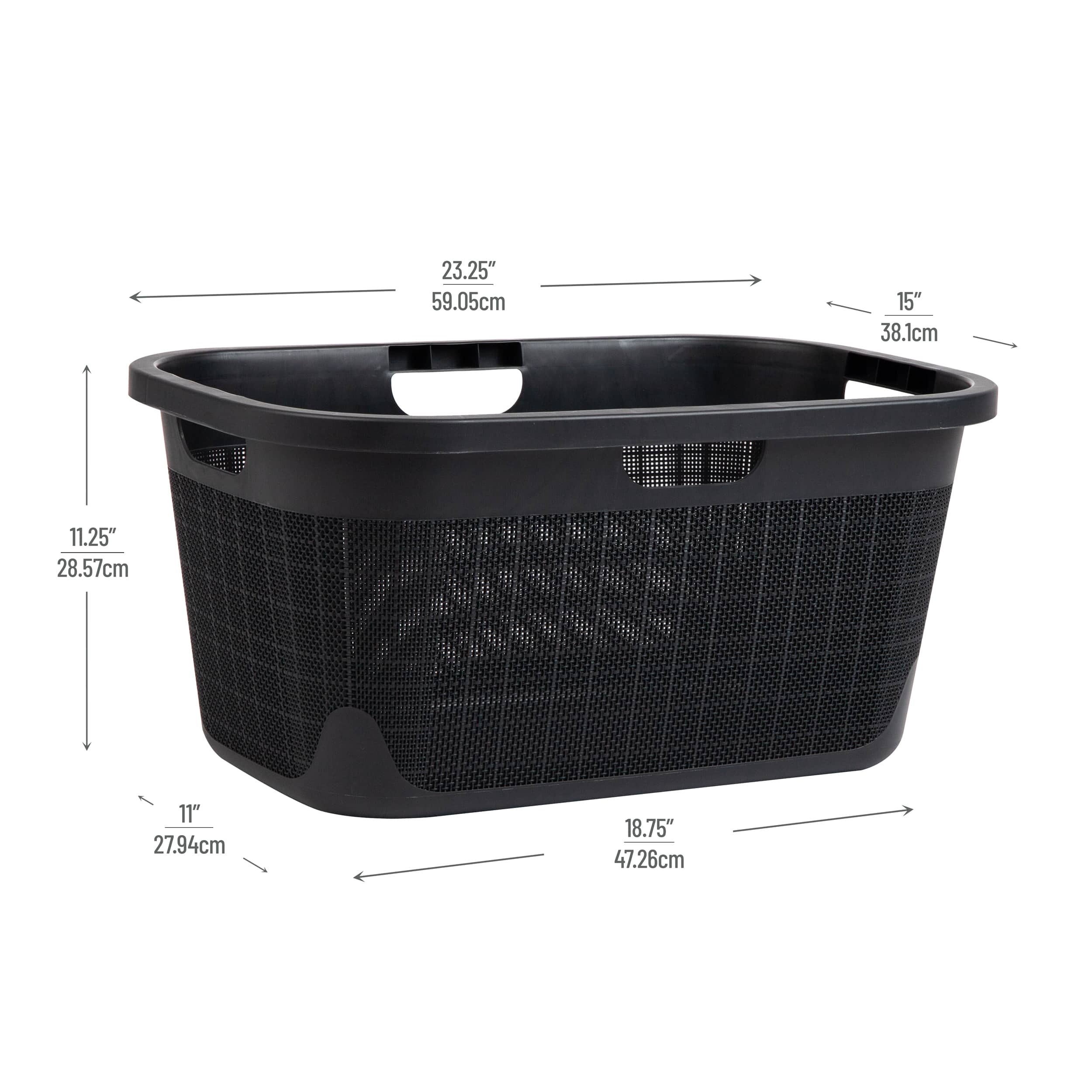 Mind Reader Linen Design 40L Laundry Basket Storage Bin with Handles, Black