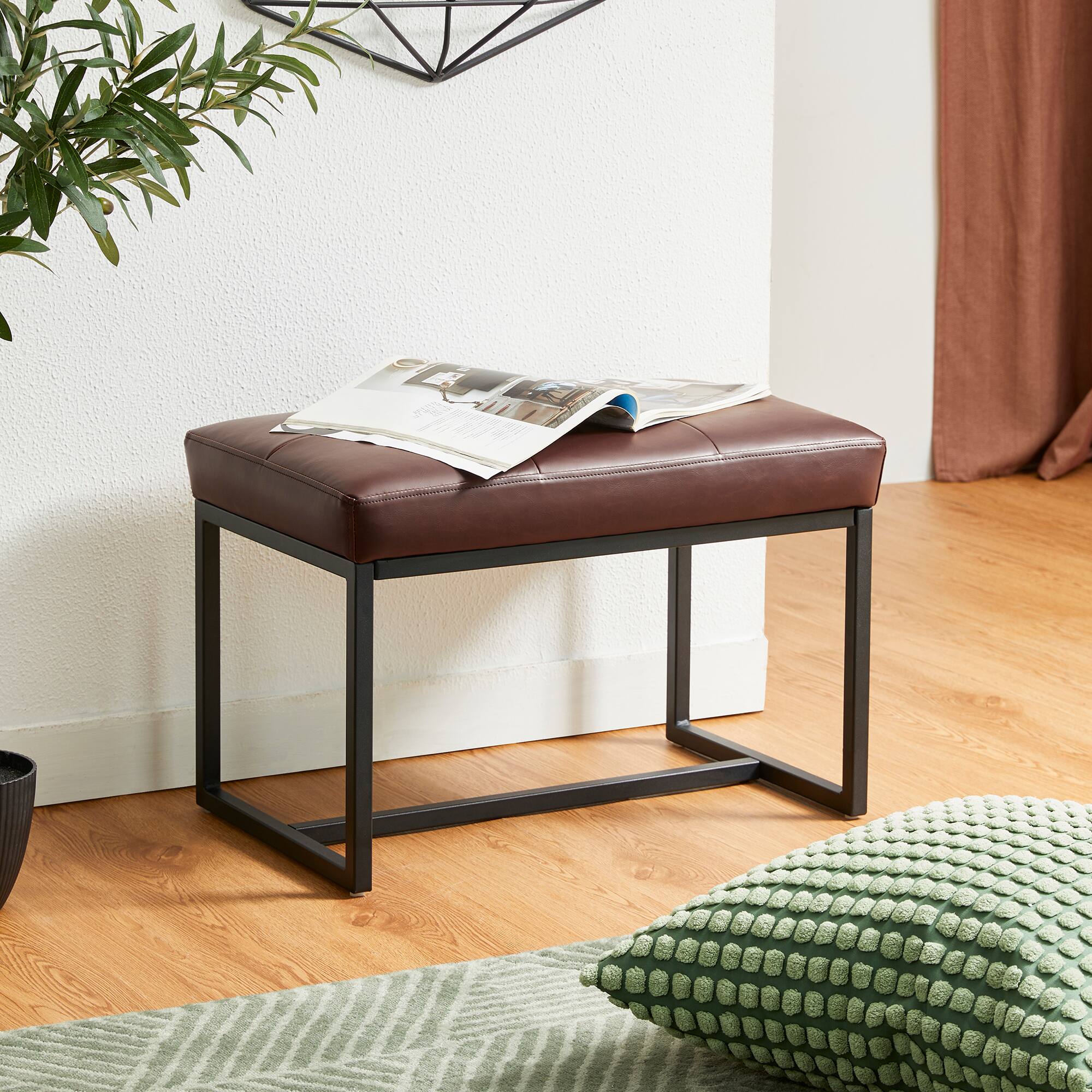 Glitzhome® Modern Thick Leatherette Accent Stool