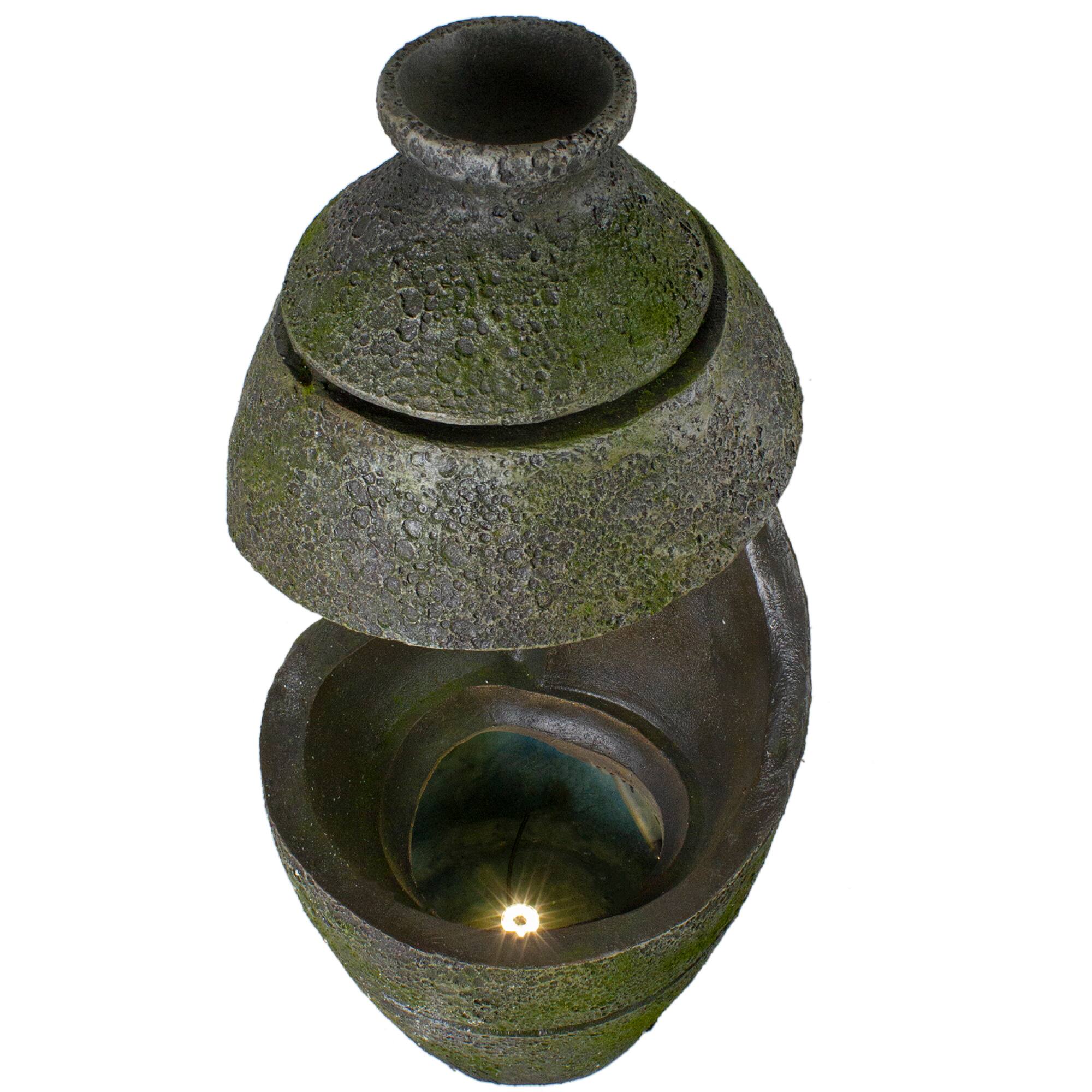 2.5ft. Green &#x26; Gray Mossy Outdoor Garden Water Fountain