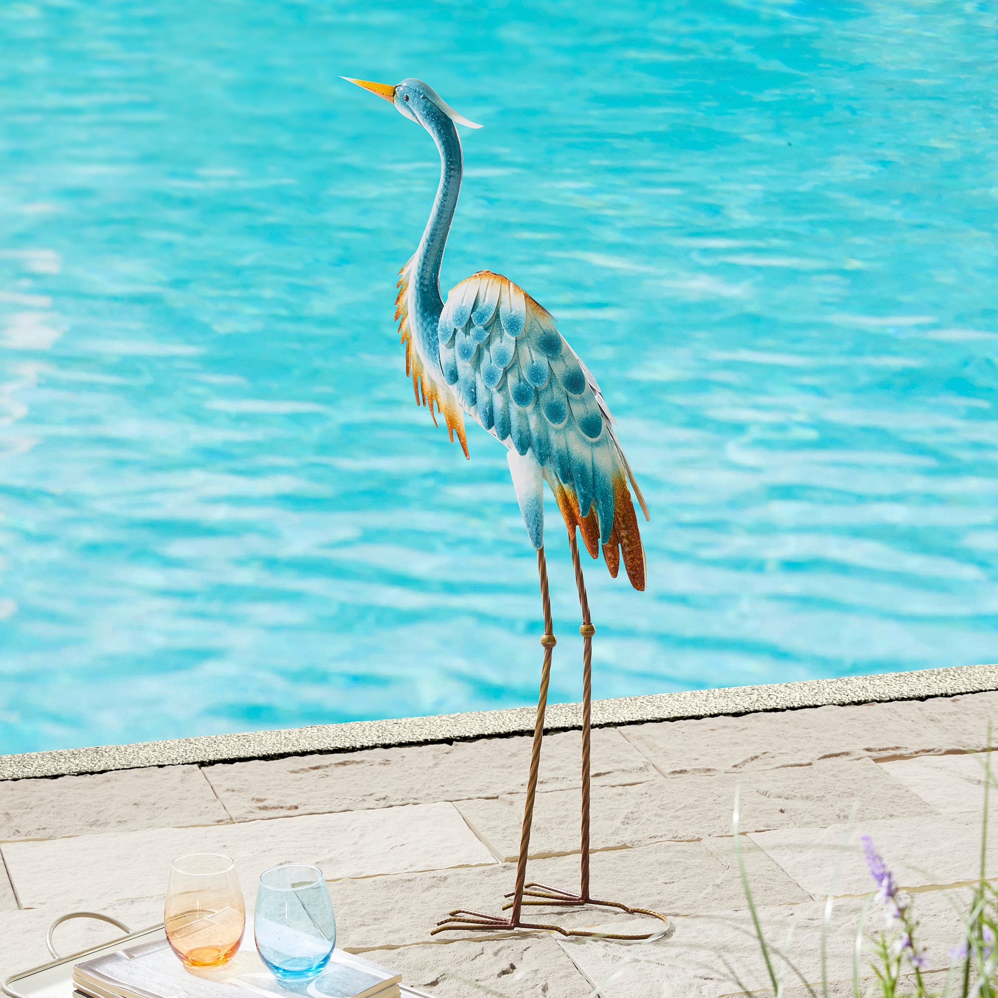 Glitzhome® 40" Metal Standing Crane Garden Statue with Stakes