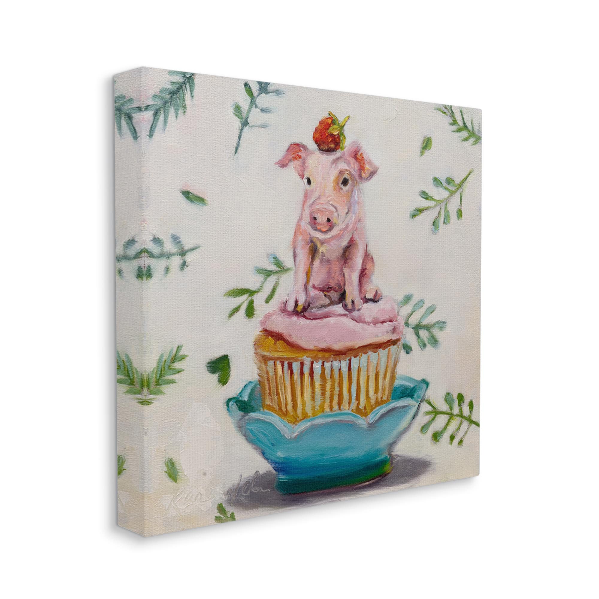 Stupell Industries Charming Teacup Pig on Strawberry Cupcake Dessert Canvas Wall Art