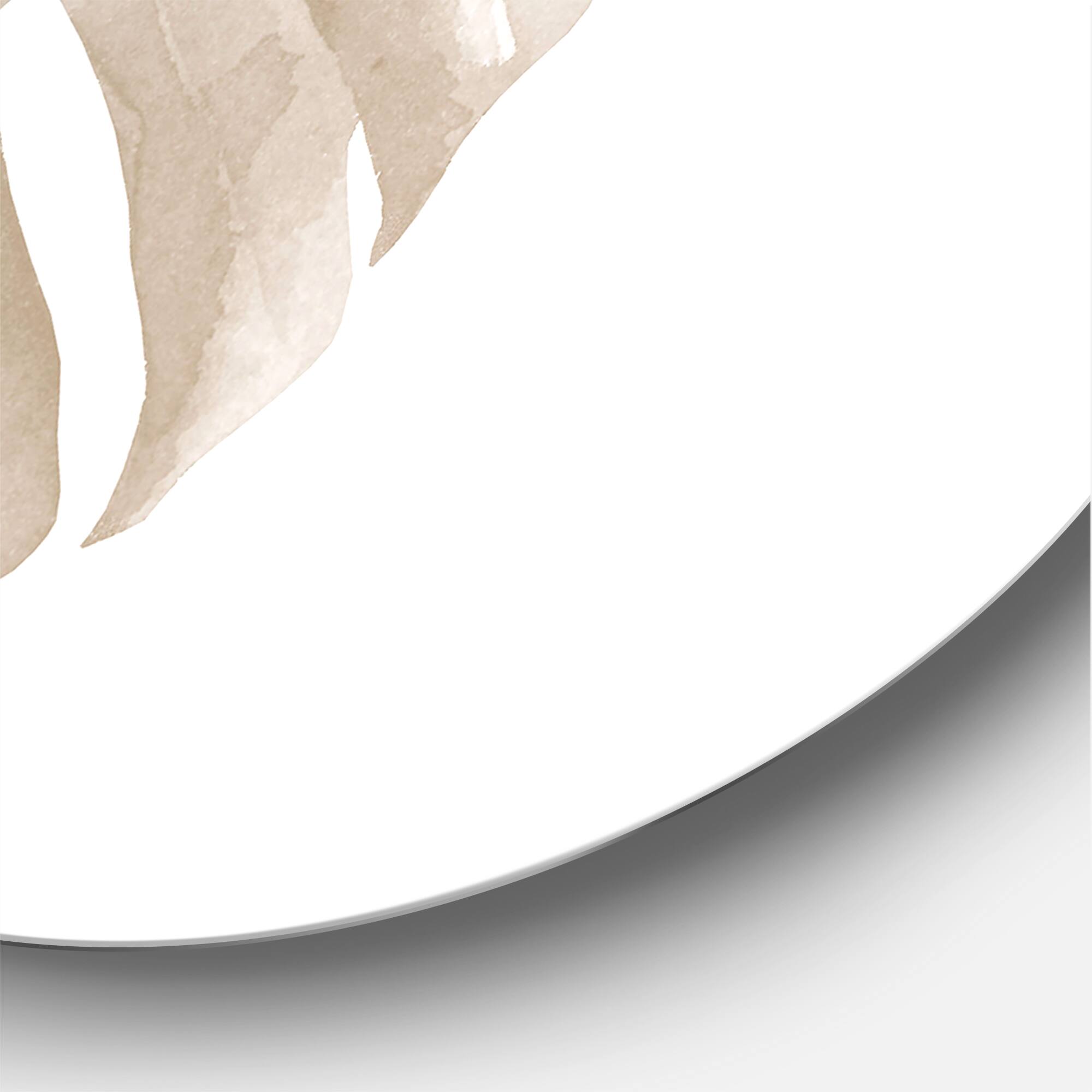 Designart - Ivory Pastel Monstera Heart Shaped Tropical Leaf - Traditional Metal Circle Wall Art