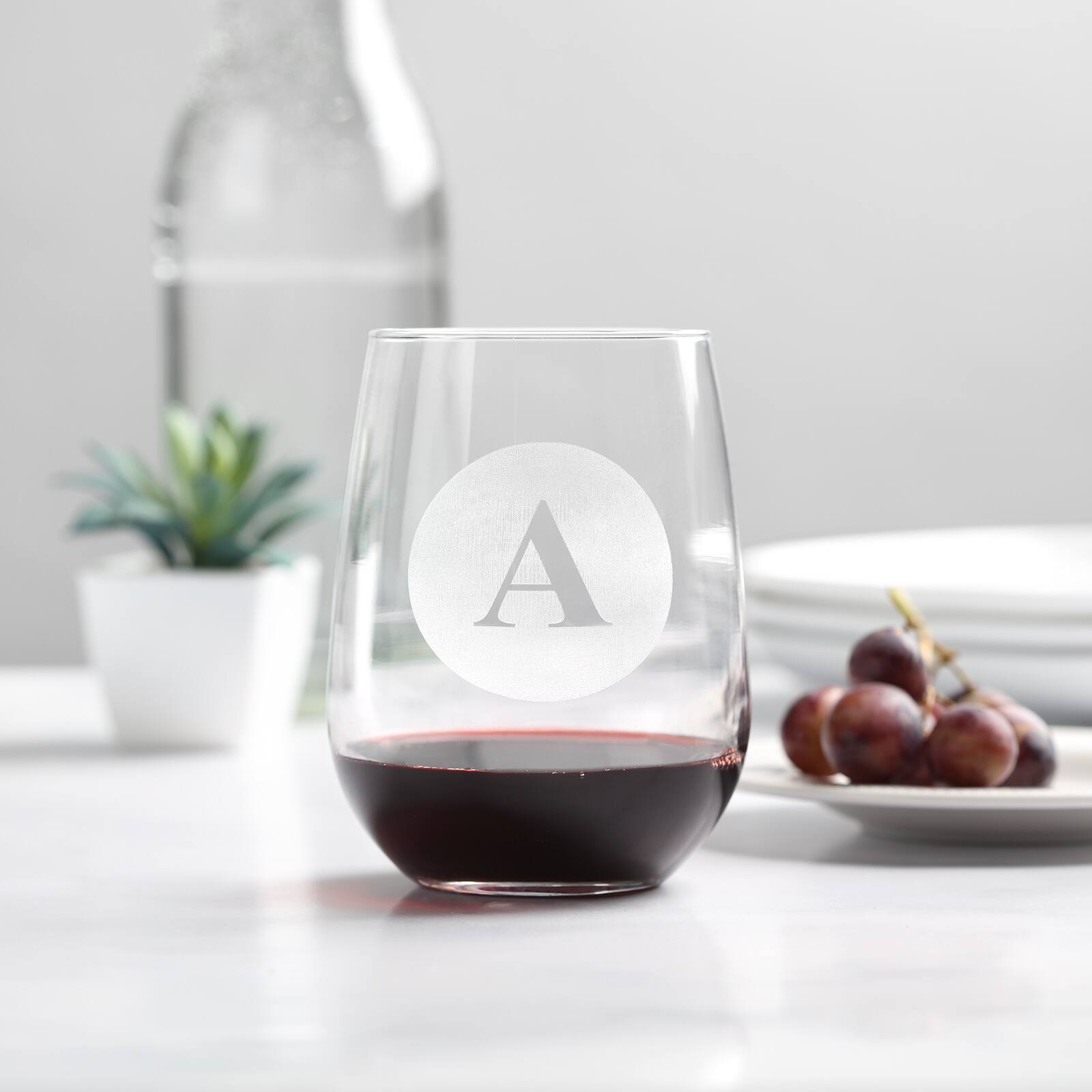 Monogrammed Stemless Wine Glass