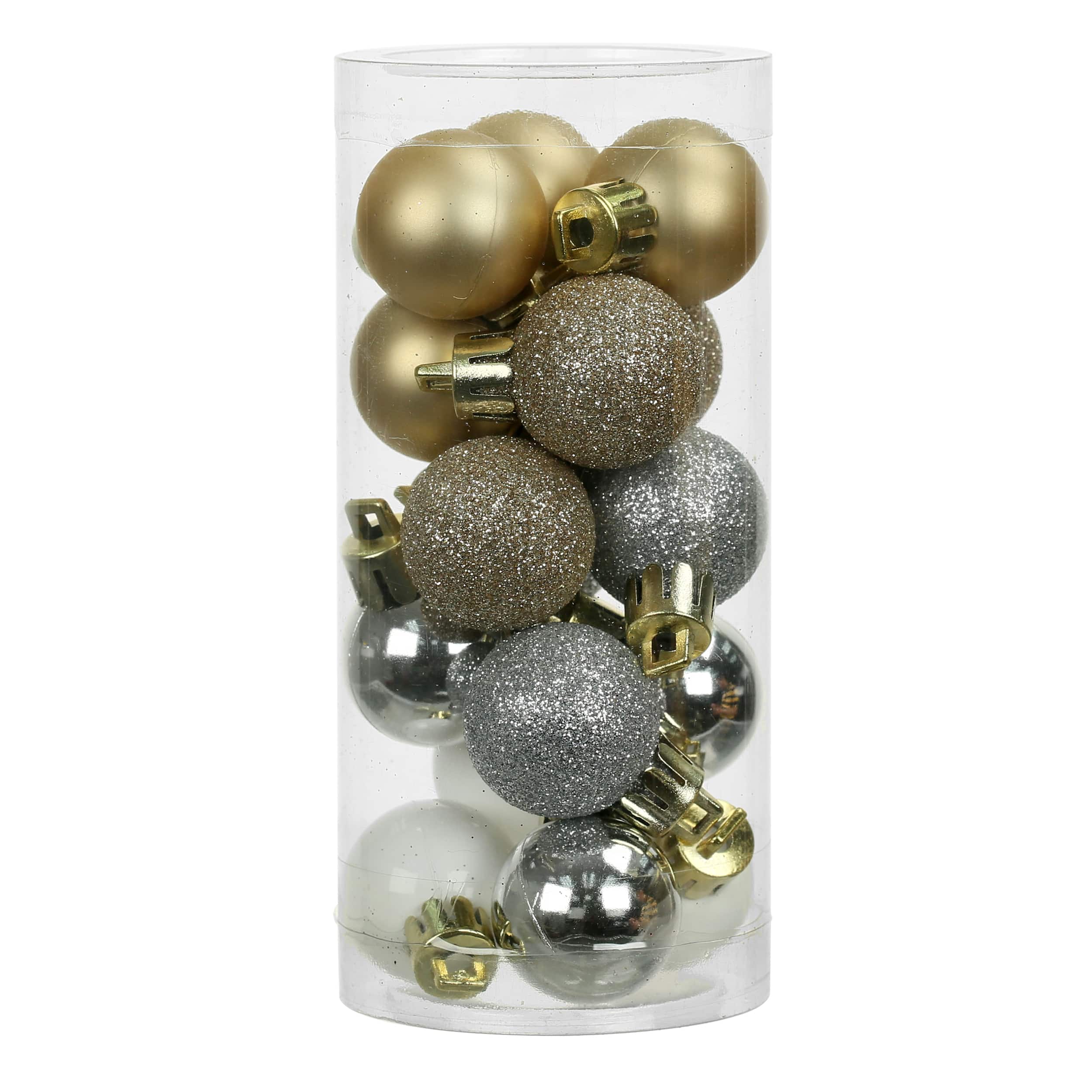 16 Pack 25mm Mini Silver &#x26; Gold Plastic Ball Ornaments by Ashland&#xAE;