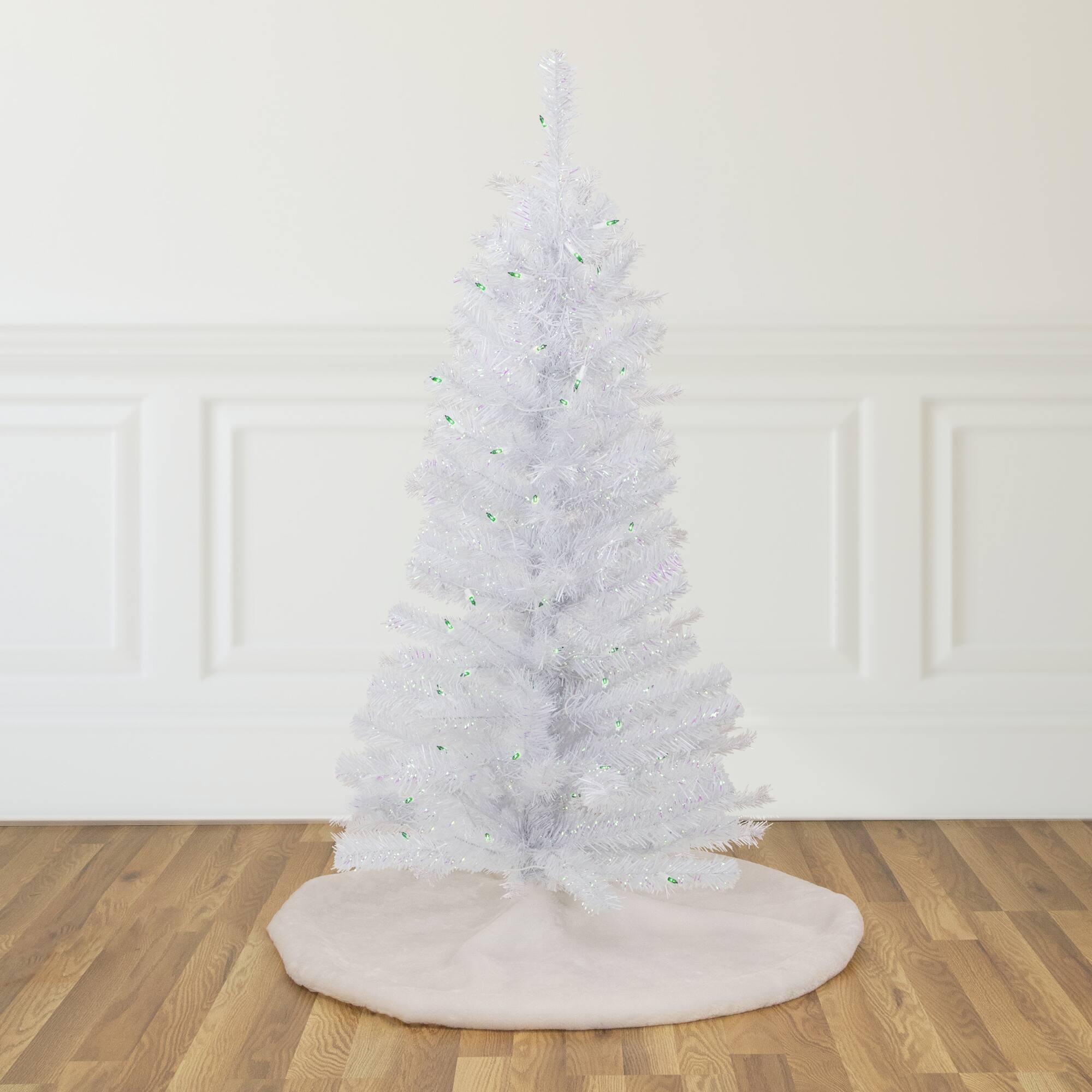 4ft. Pre-Lit White Rockport Pine Artificial Christmas Tree, Green Lights