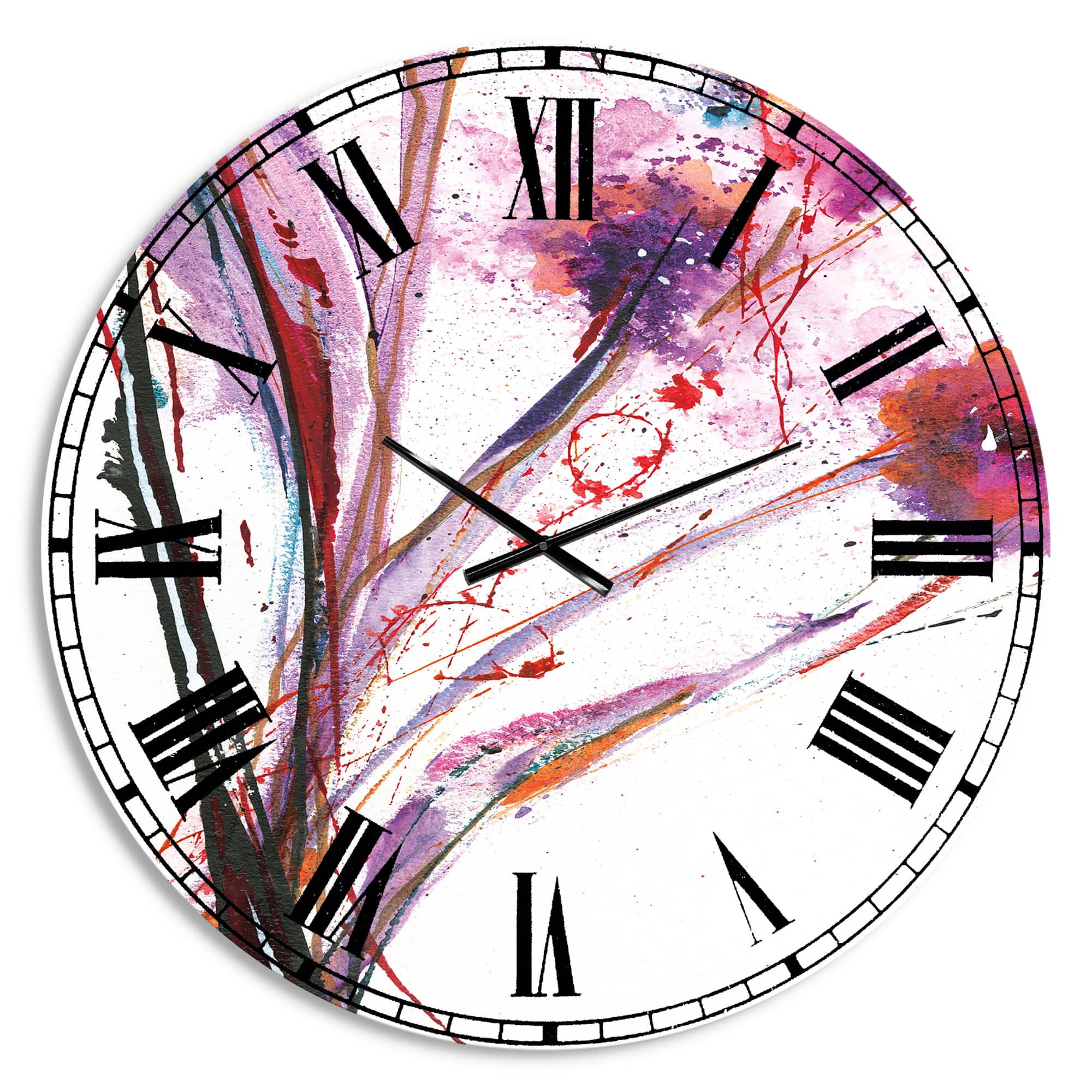 Designart &#x27;Abstract Purple Handpainted Flowers Traditional Wall Clock