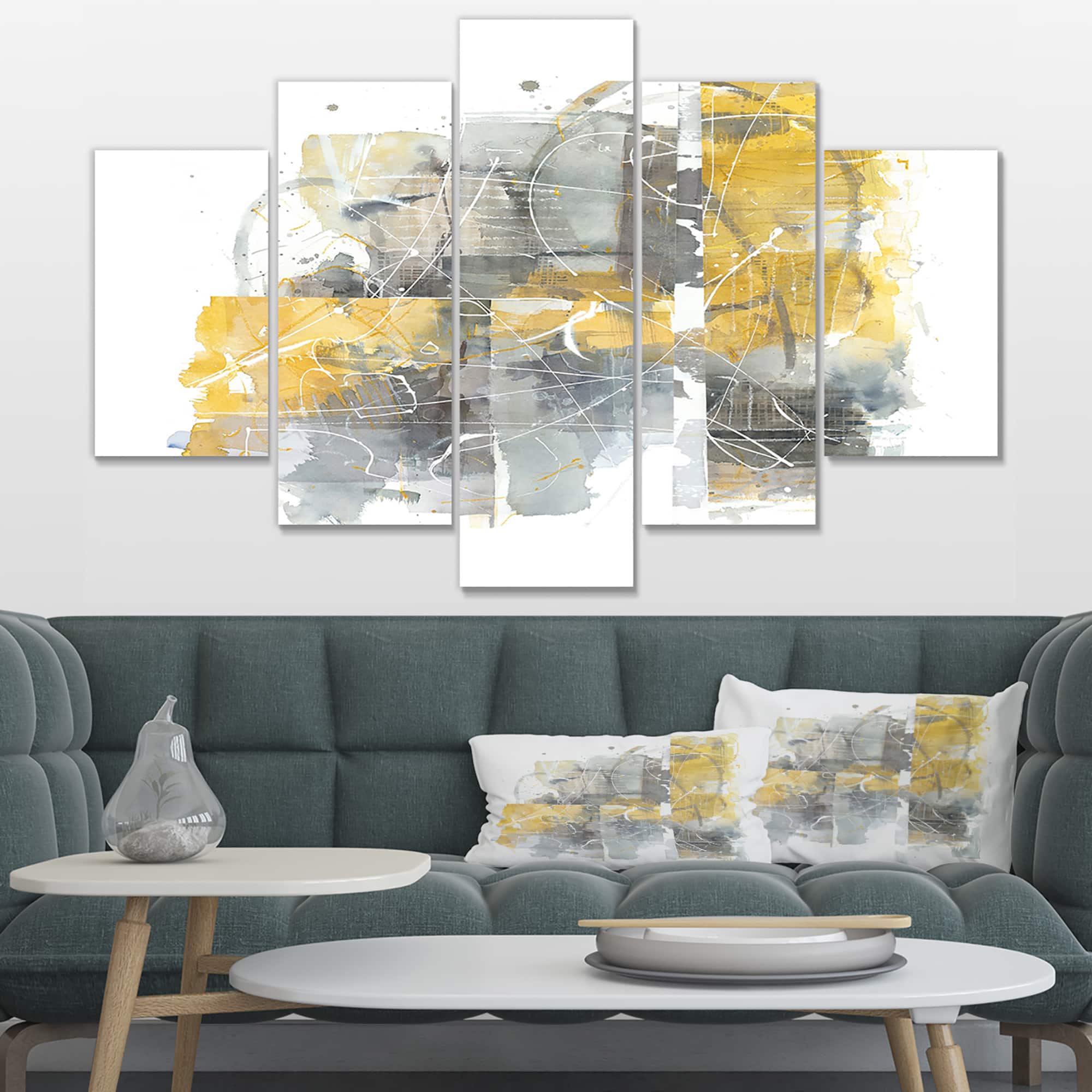 Designart - Moving In and Out of Traffic II Yellow Grey - Geometric Canvas Artwork