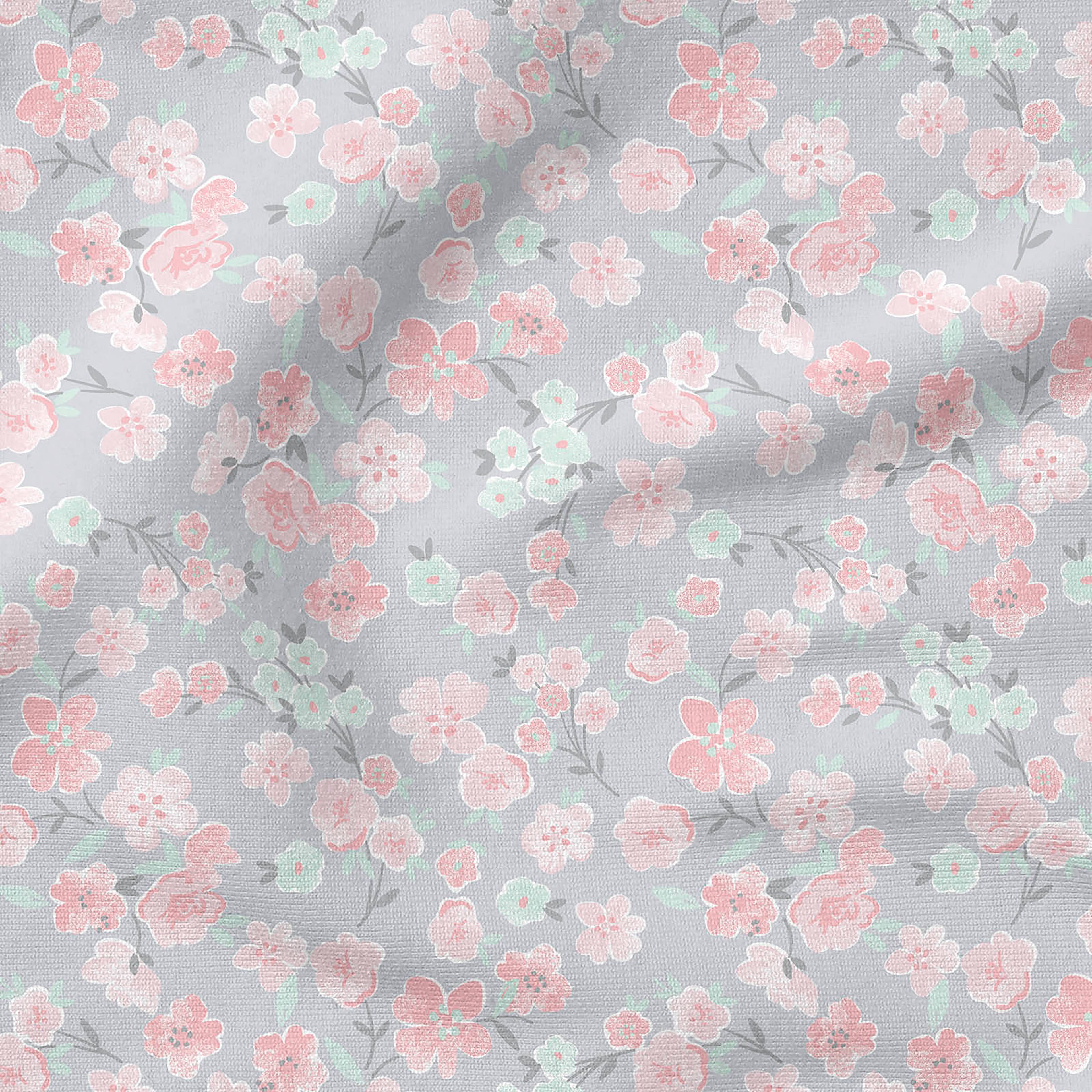 Fabric Editions Gray Floral Blooms Cotton Fabric