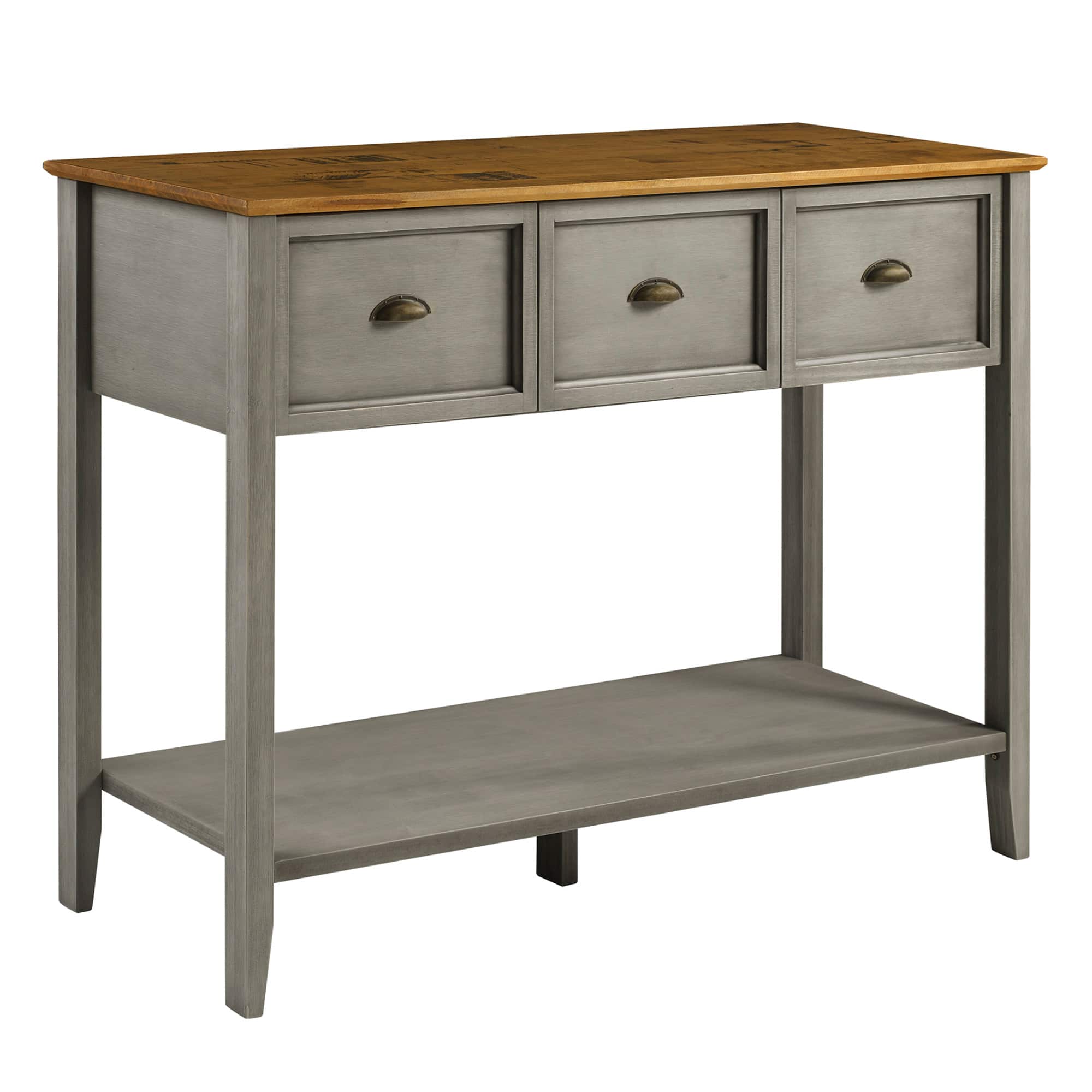 Walker Edison 52" Reclaimed Barnwood & Gray 3-Drawer Buffet Table
