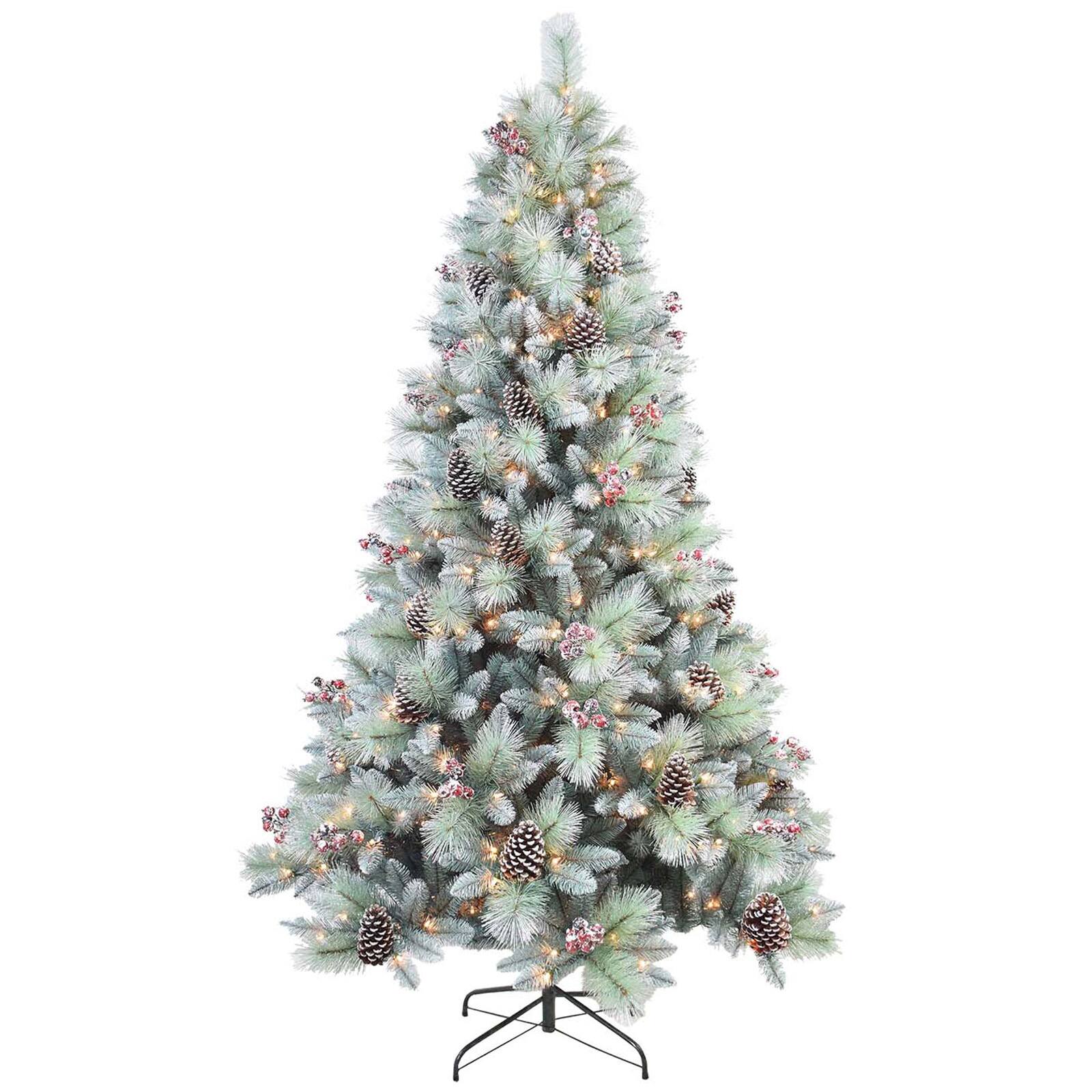 7ft. Pre-Lit and Pre-Decorated Glitter Mixed Pine Artificial Christmas Tree, Clear LED Lights