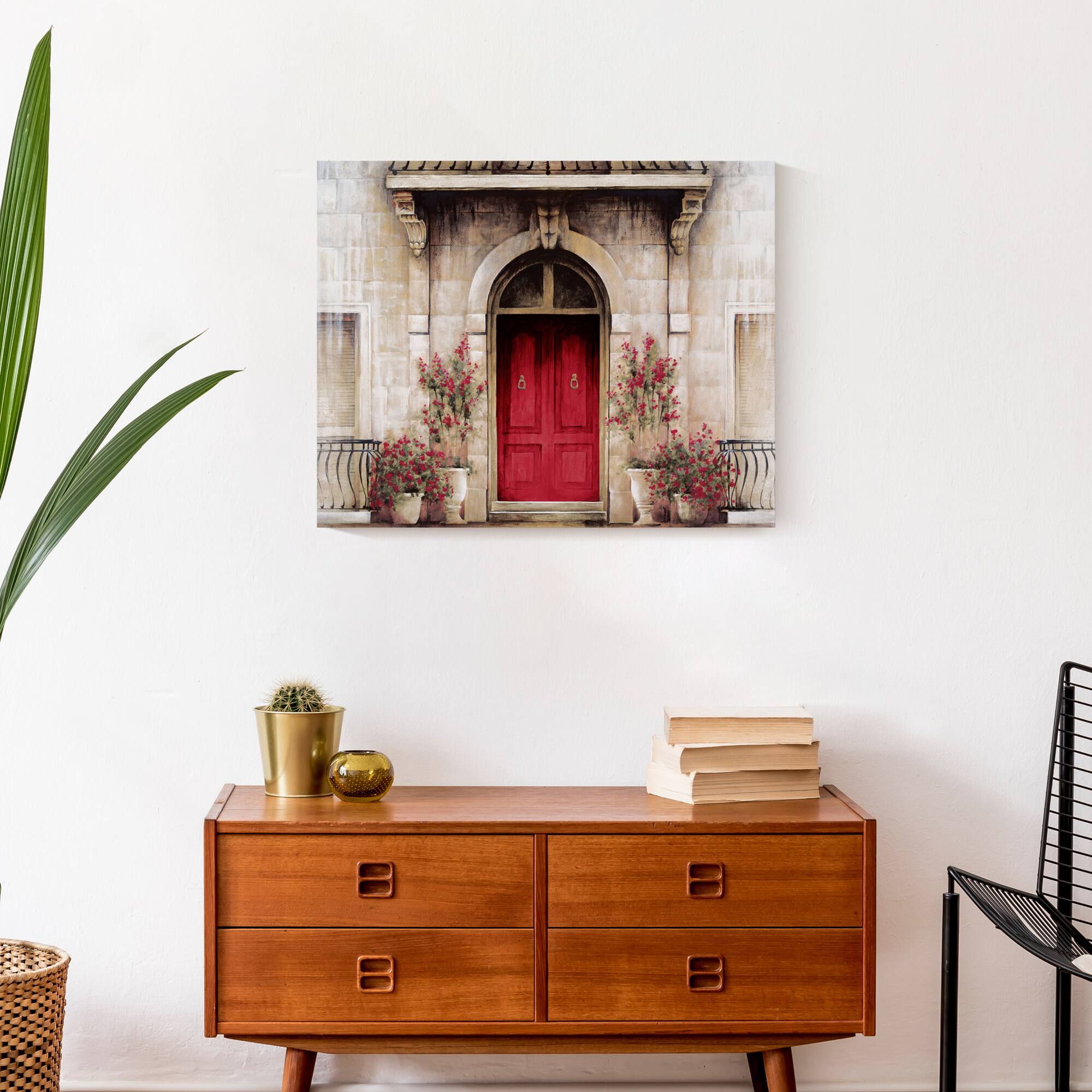 Red Door Tuscan Scene Canvas Wall Art