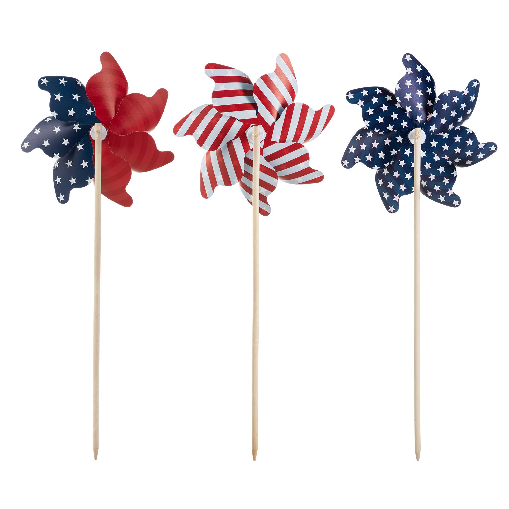 Glitzhome® 32" Plastic Stars & Stripes Patriotic Windmill Set