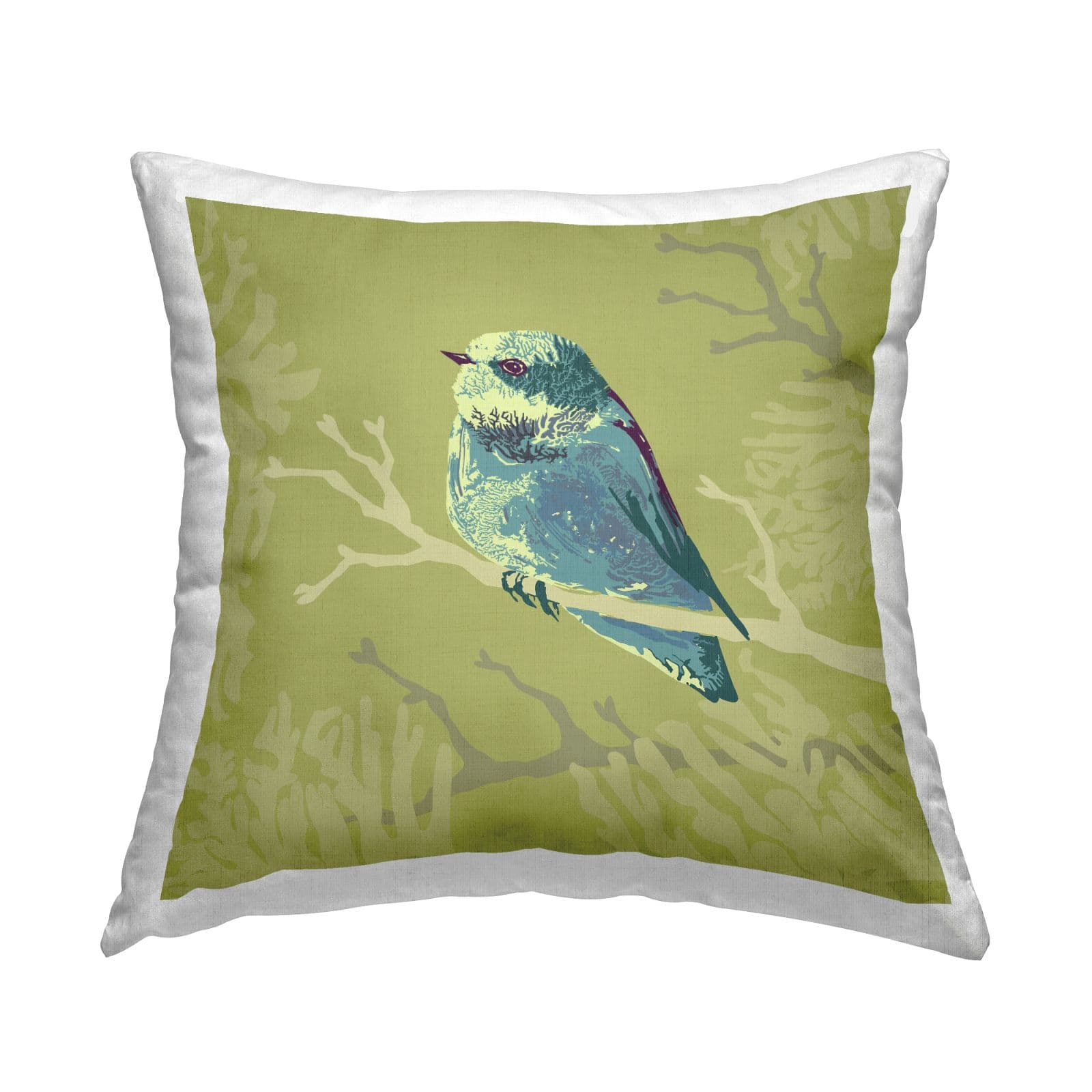 Stupell Industries Perched Blue Bird Tree Branch Shapes Throw Pillow, 18" x 18"