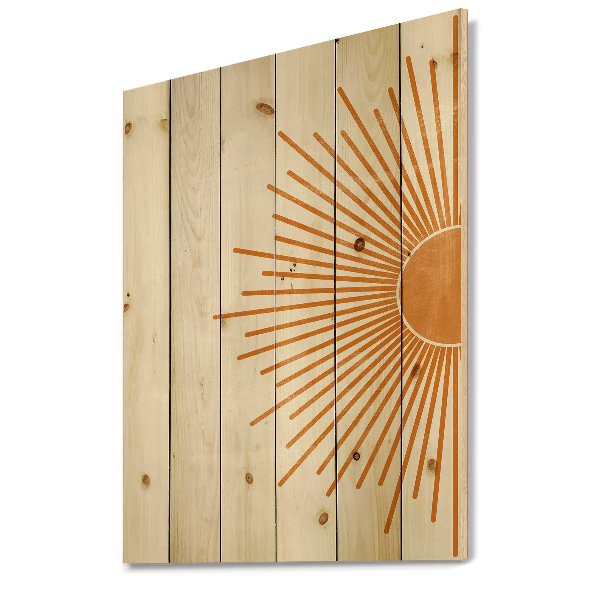 Designart - Orange Sun Print I - Modern Print on Natural Pine Wood