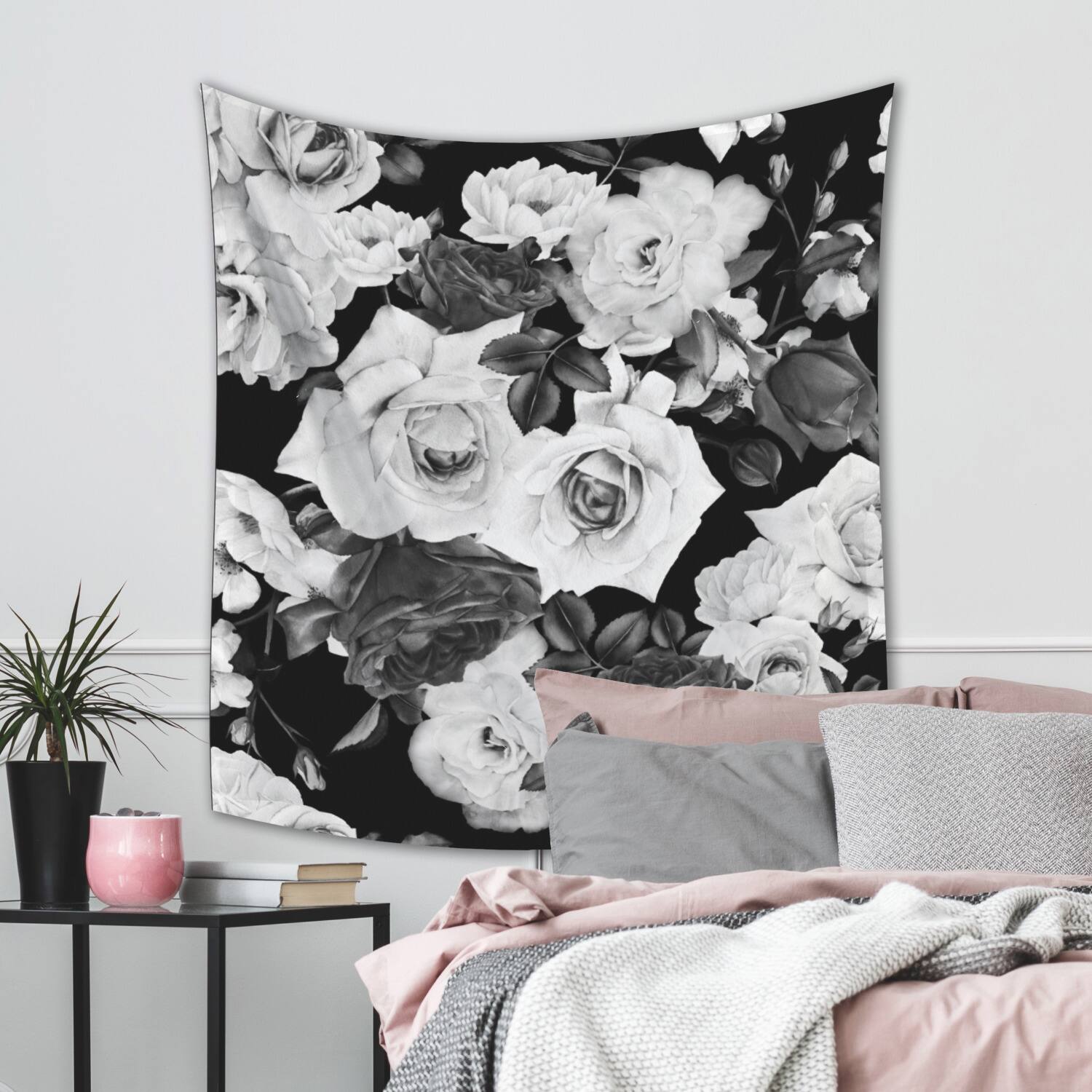 RoomMates Black &#x26; White Floral Tapestry