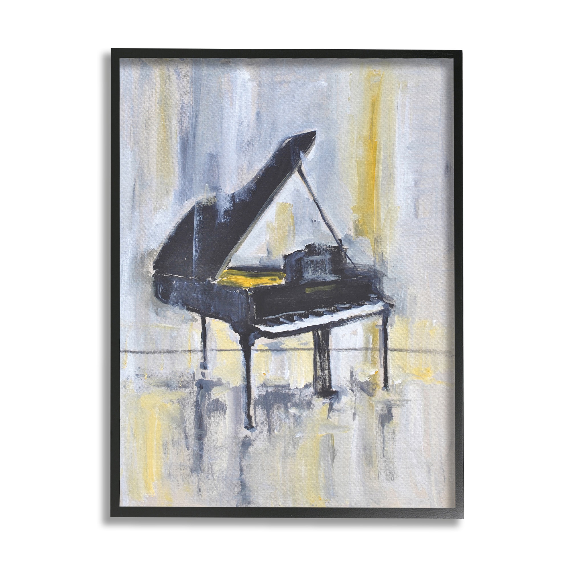 Stupell Industries Distressed Grand Piano Wall Art in Black Frame