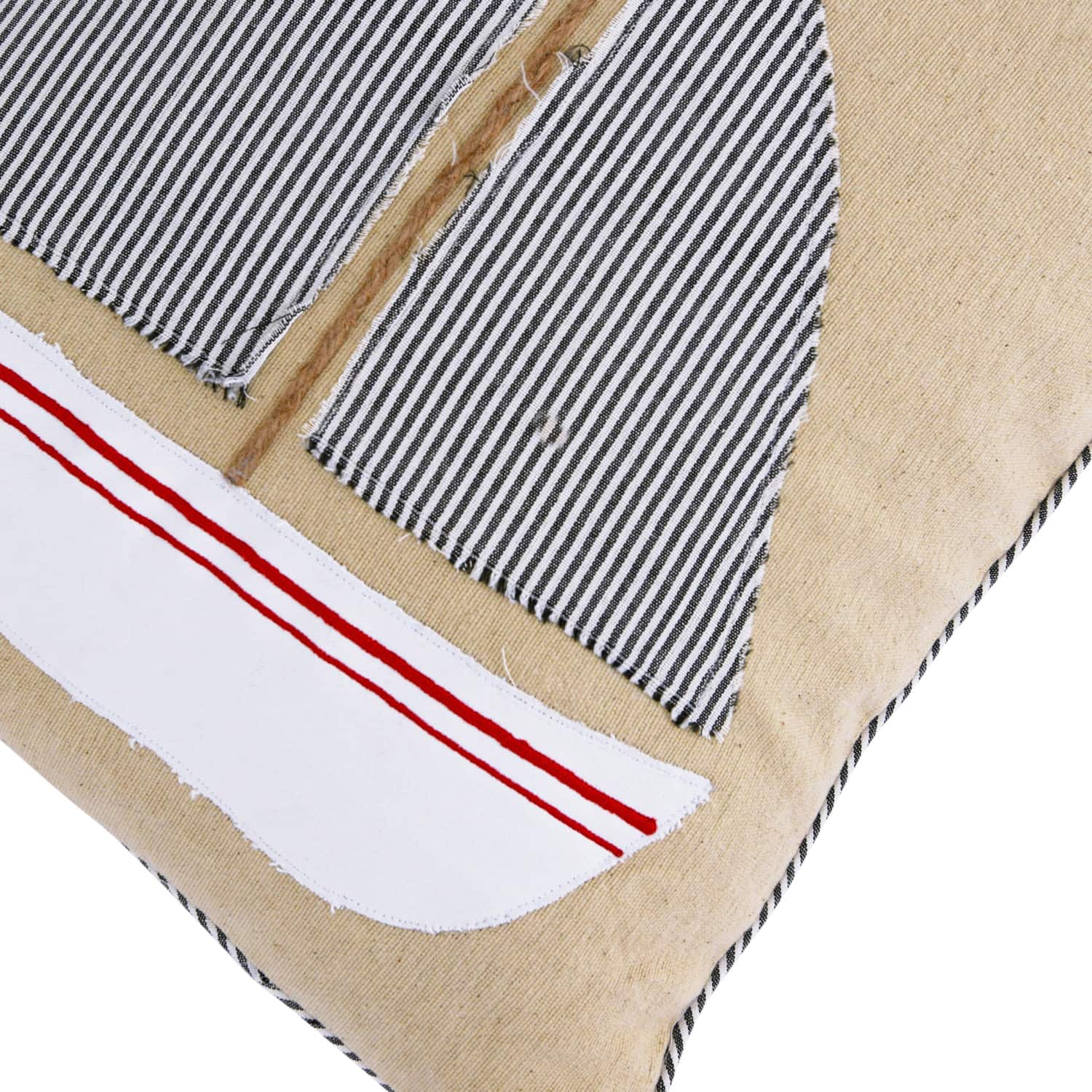 Hello Honey® Appliqued Boat & Striped Piping Cotton Pillow