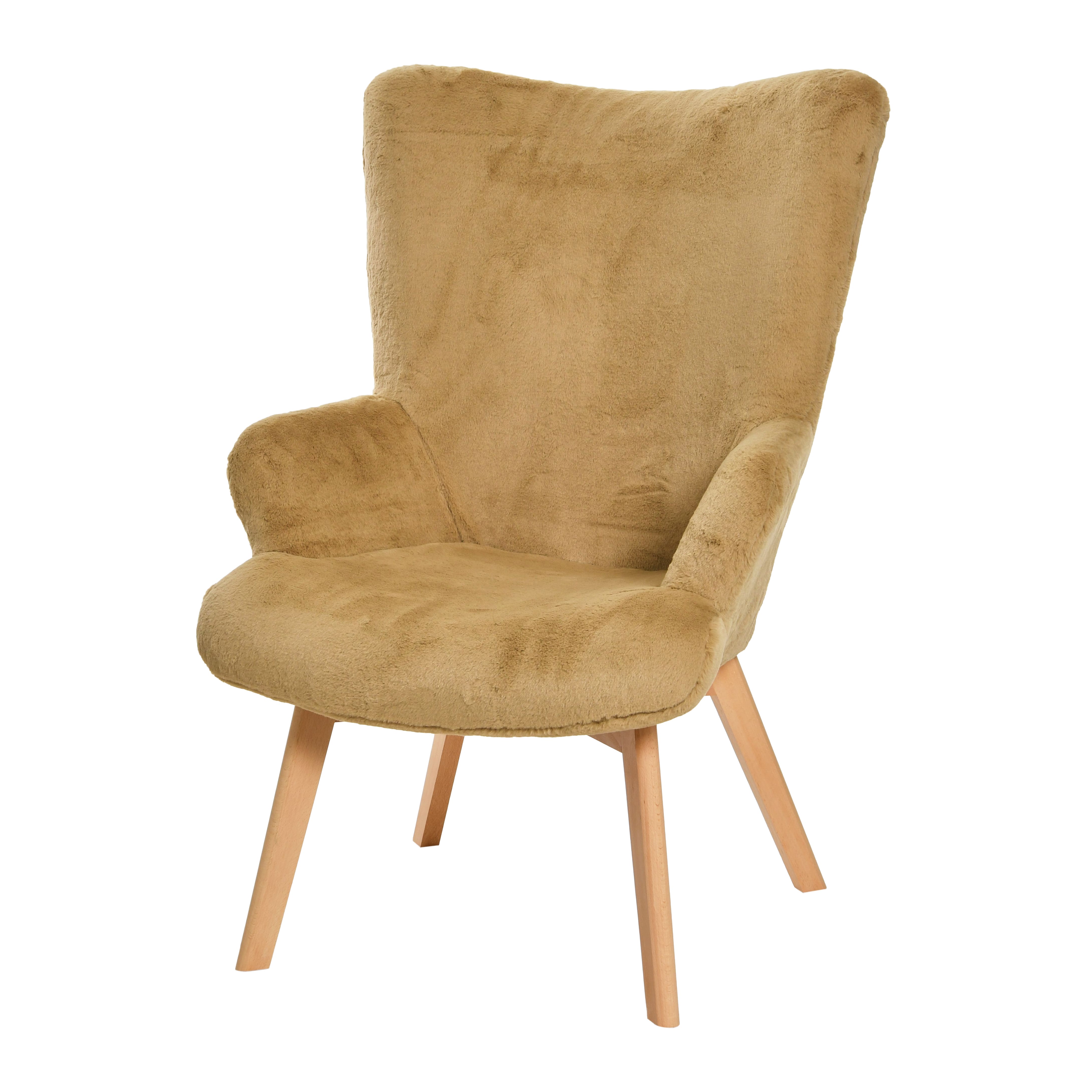 Napster Fuzzy Plush Upholstery Wingback Arm Chair with Solid Wood Legs