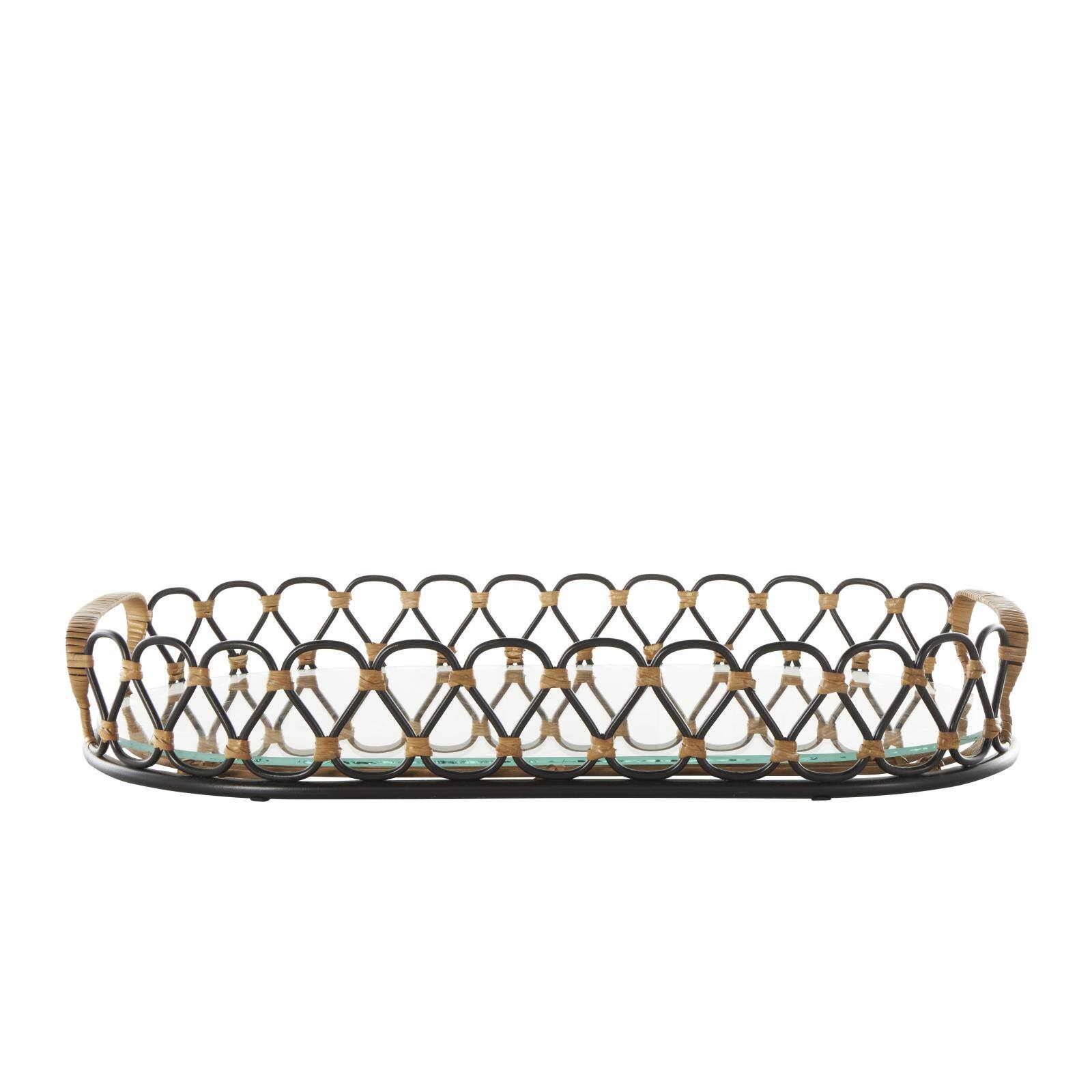 22" Black & Brown Décor Tray with Glass Base