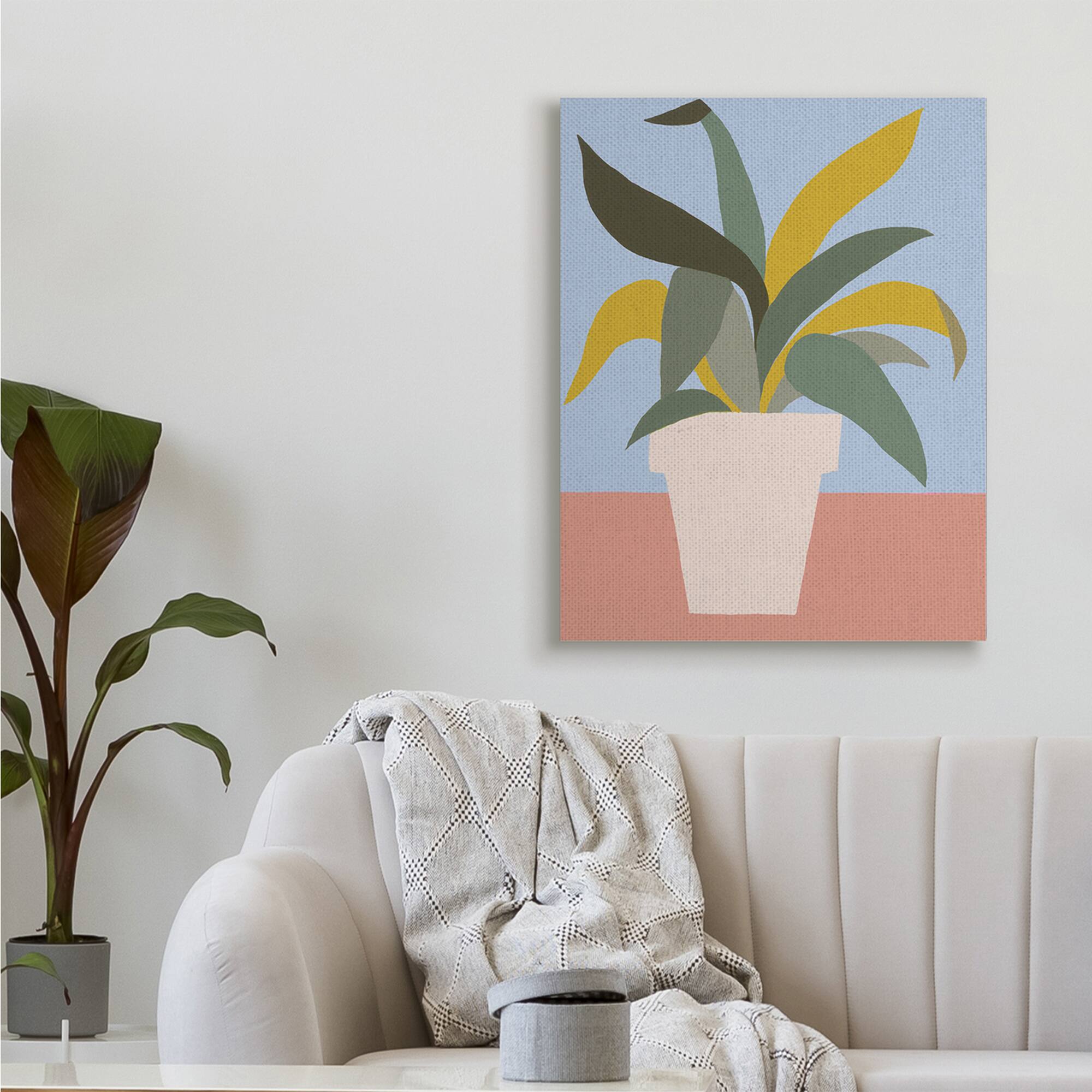 Stupell Industries Indoor Potted Plant Soft Green Blue Red Canvas Wall Art