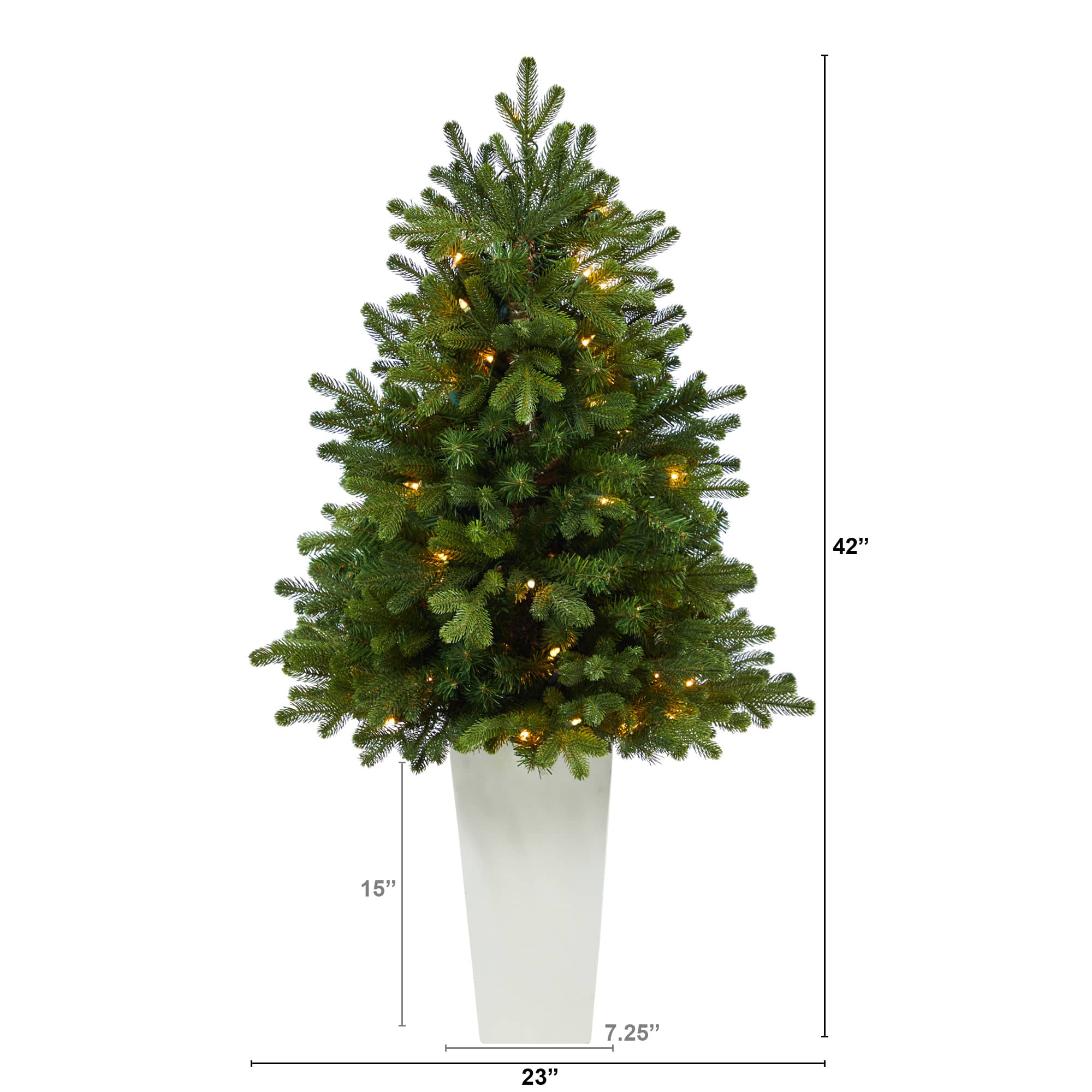 3.5ft. Pre-Lit Washington Fir Artificial Christmas Tree In Tower Planter, Clear Lights