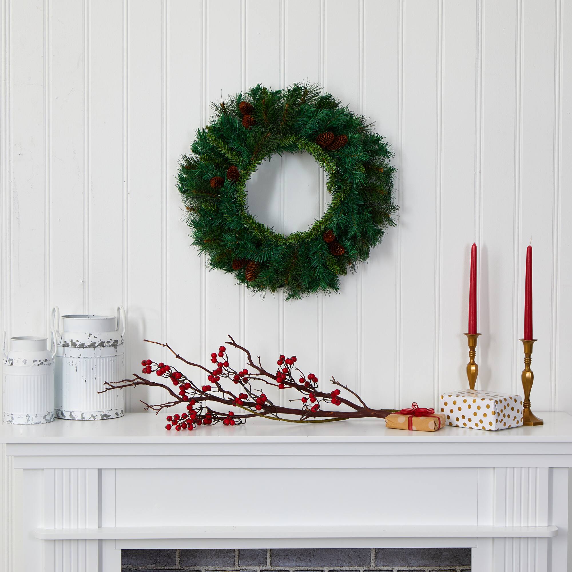 20&#x22; LED Mixed Pine &#x26; Pinecone Artificial Christmas Wreath